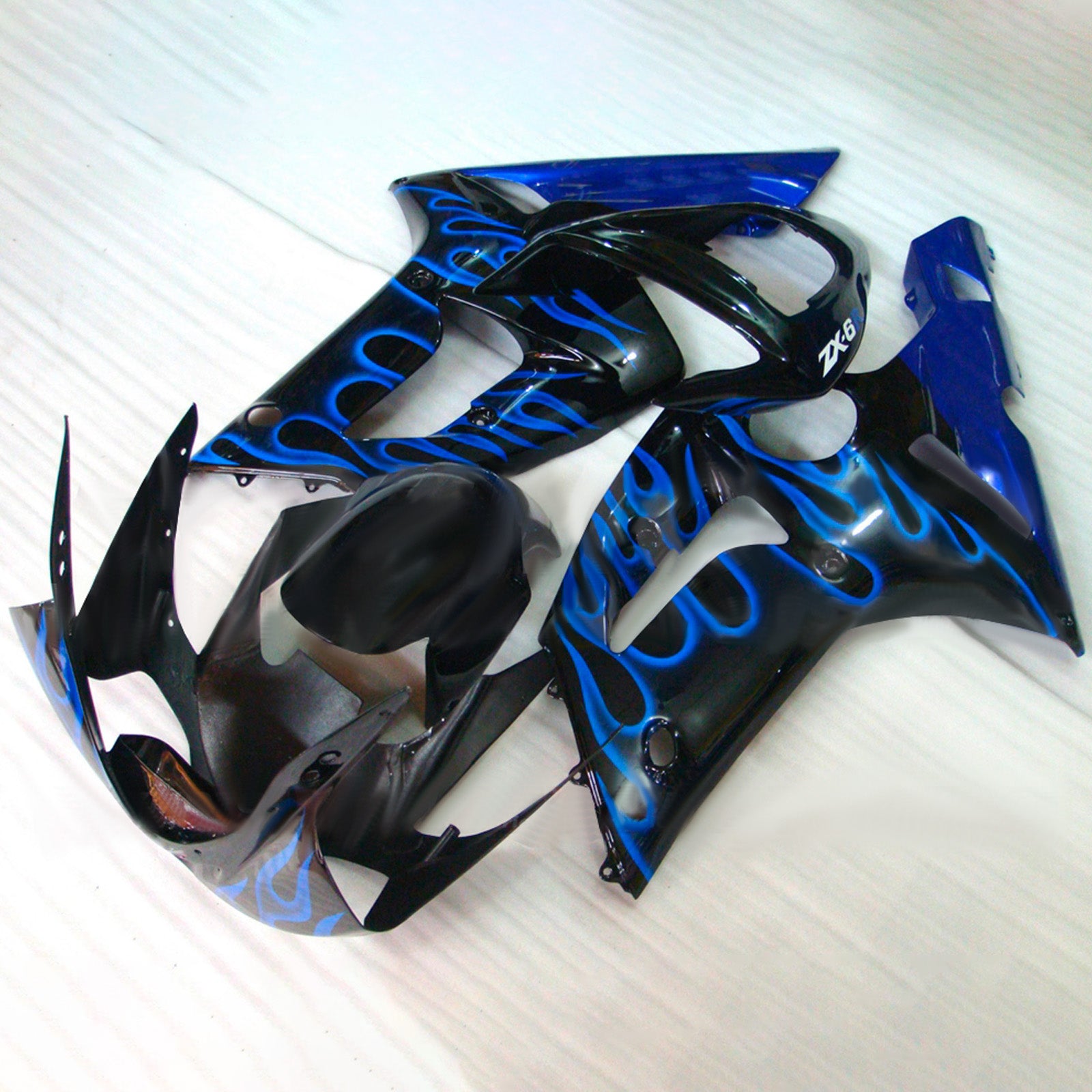 Amotopart 2003-2004 Kawasaki ZX6R 636 Black Blue Fairing Kit