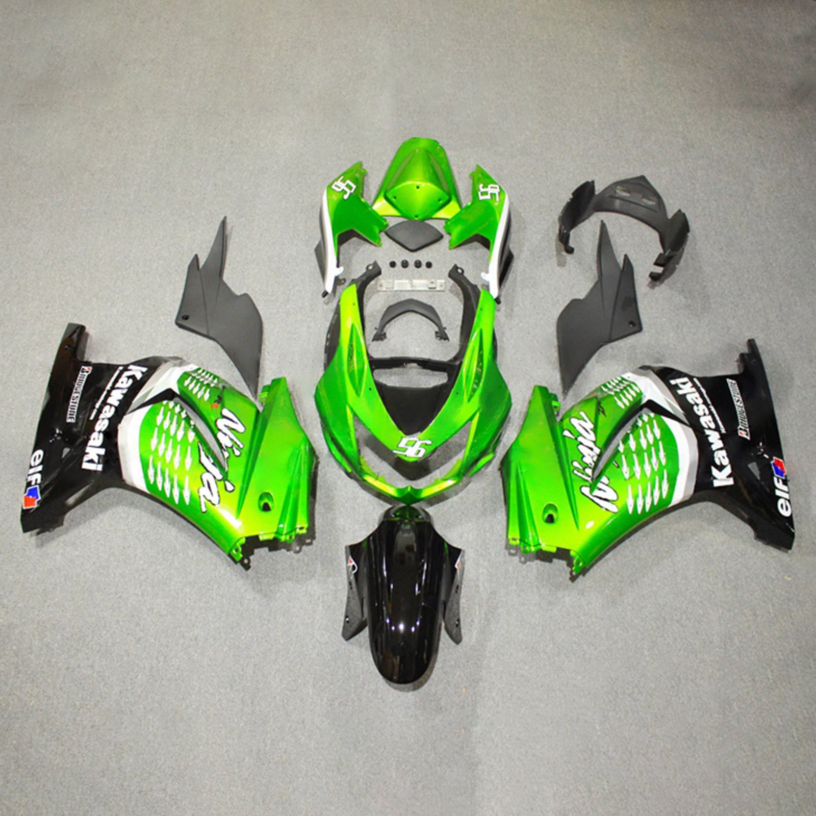 Amotopart 2008-2012 Kawasaki EX250/Ninja250R Green Black White Fairing Kit