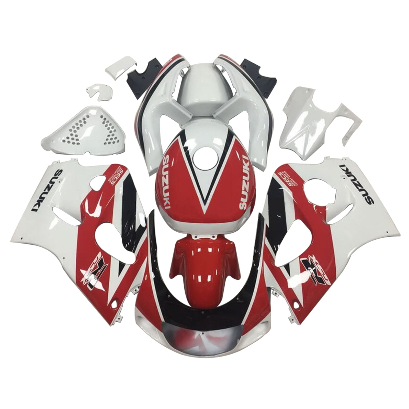 Amotopart Suzuki GSXR600 1996-2000 GSXR750 1996-1999 White&Red Style3 Fairing Kit