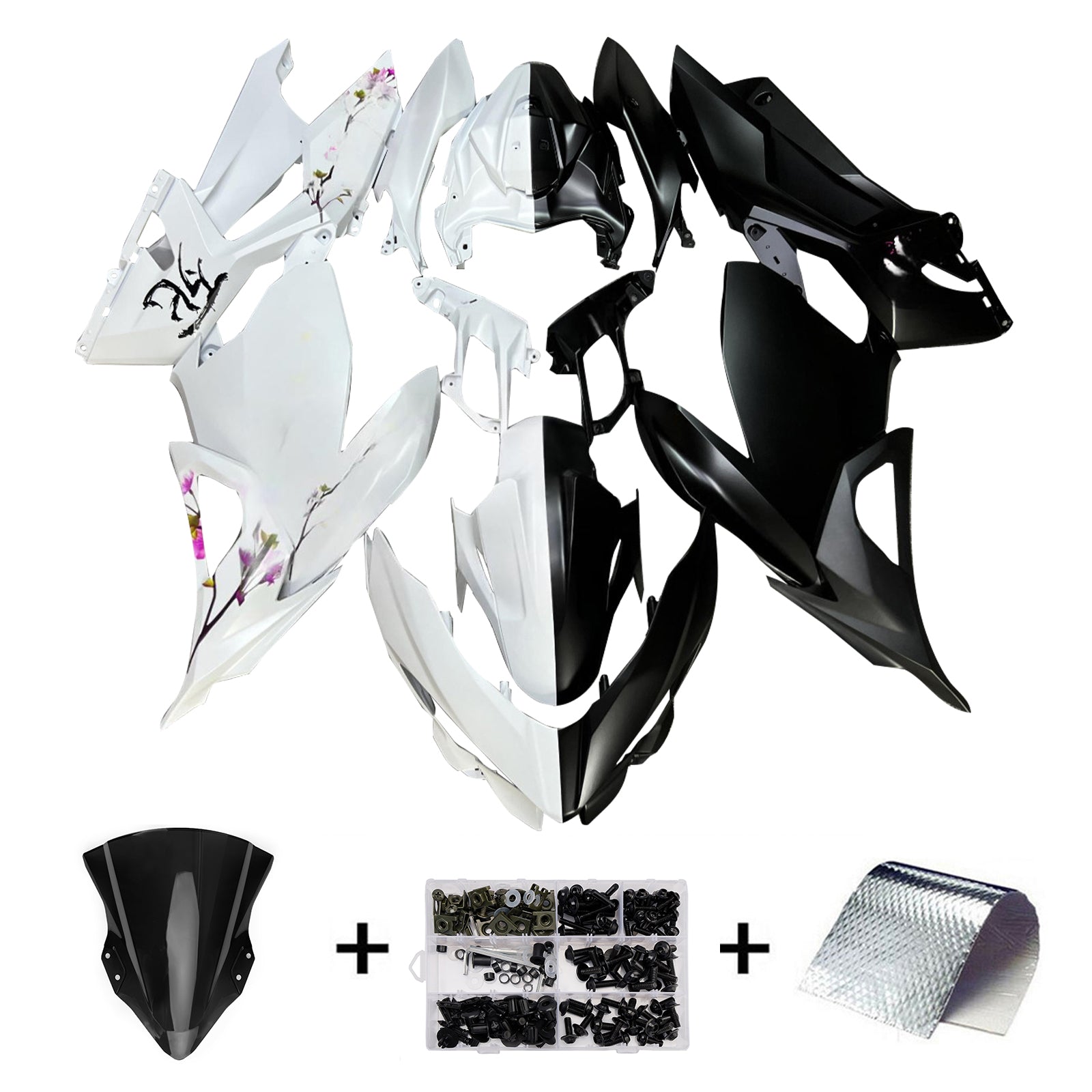 Amotopart 2018-2024 Kawasaki EX400 Ninja400 Matte Black White Fairing Kit