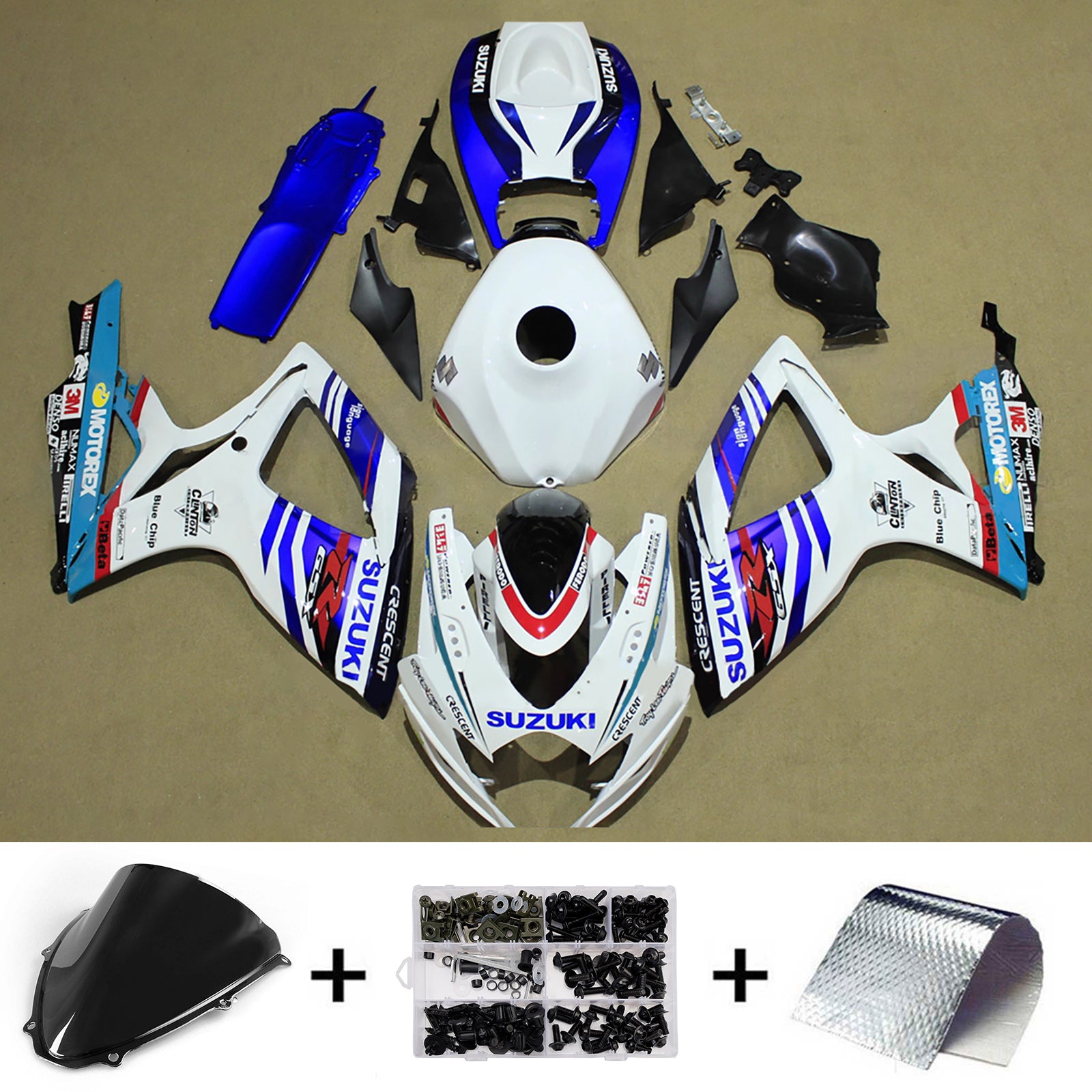 Amotopart 2006-2007 Suzuki GSXR 600/750 White Blue Fairing Kit