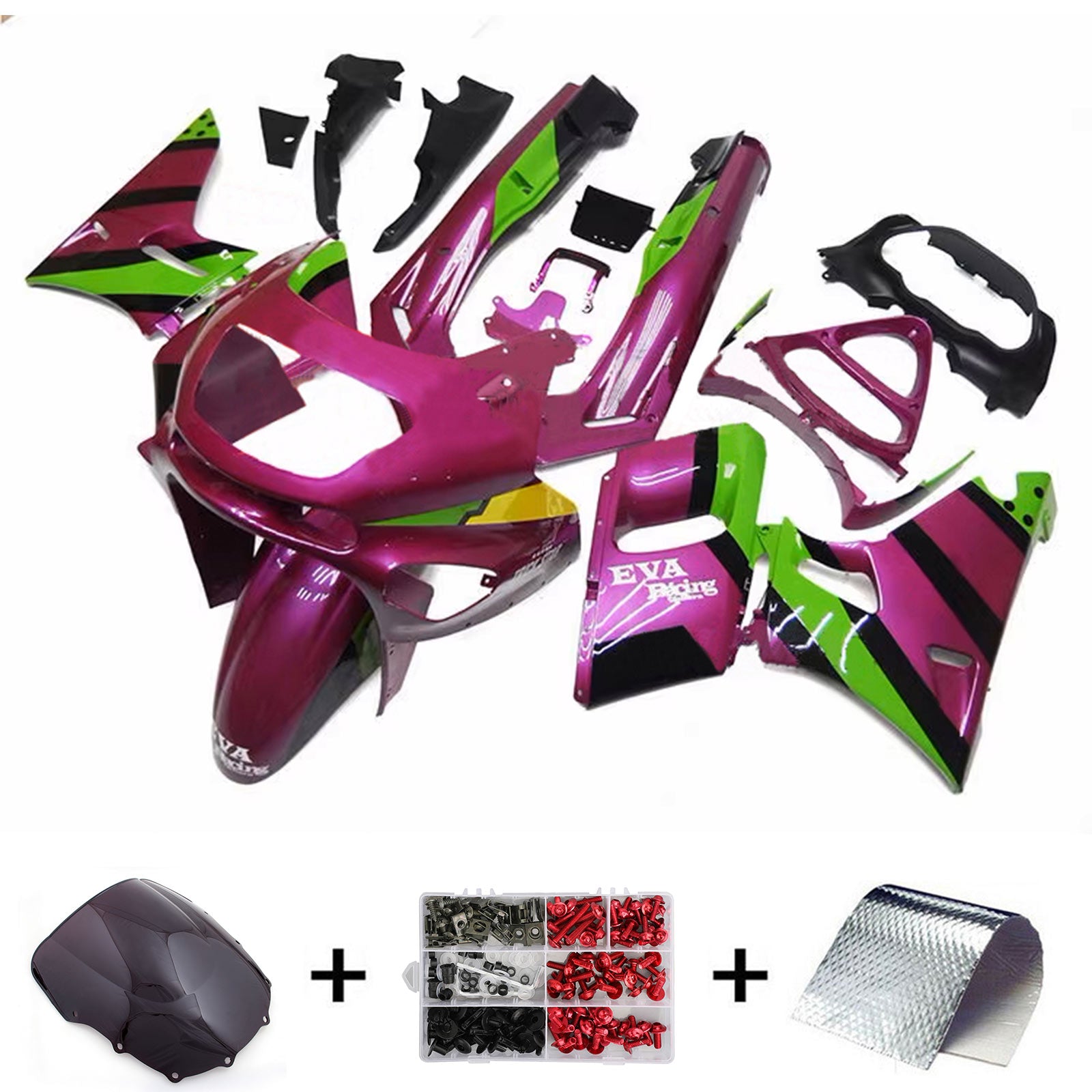 Amotopart ZZR400 1993-2007 ZZR600 1998-2003 Kawasaki Kit de carenado morado y verde