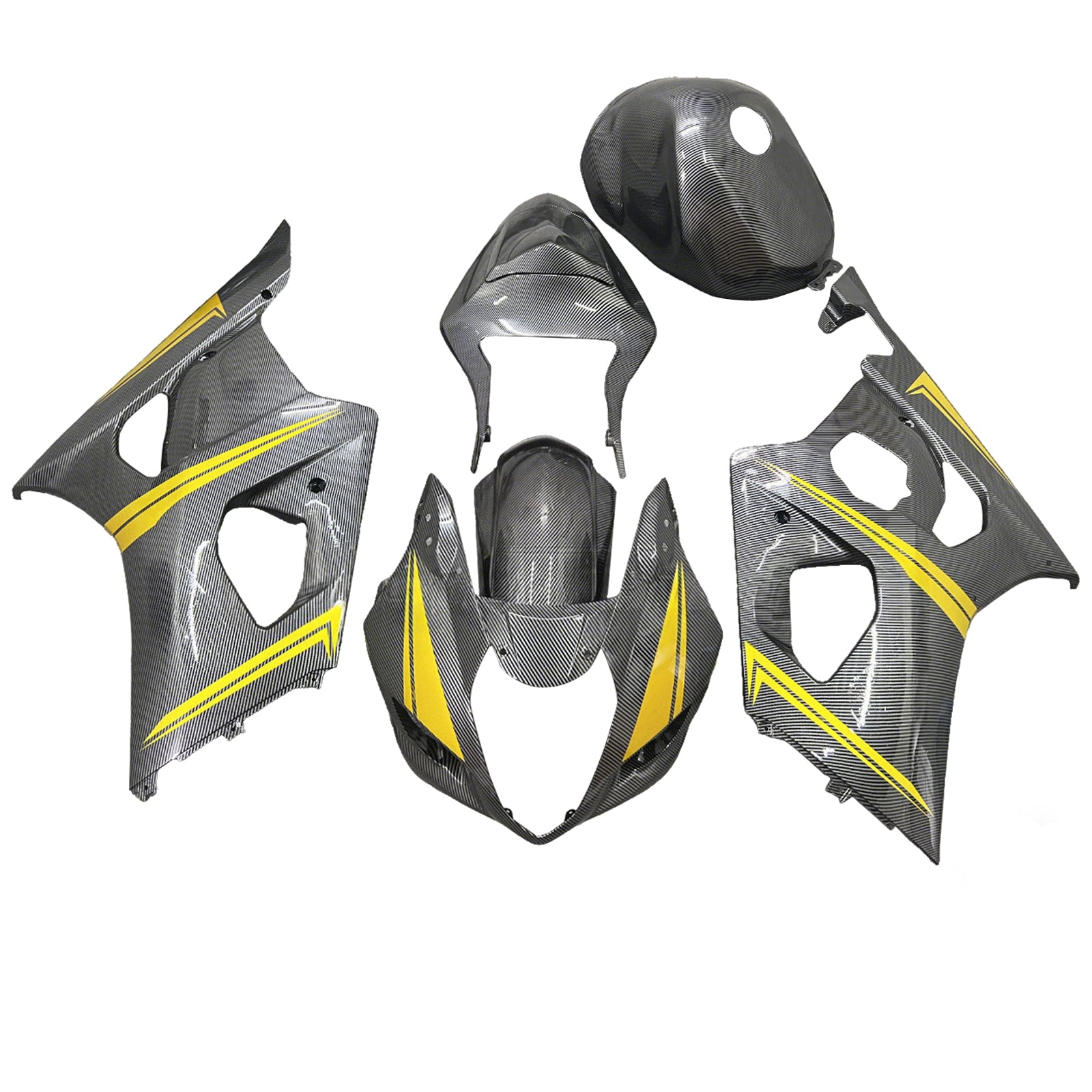 Amotopart 2003-2004 Suzuki GSXR1000 kolfibermönster och gula linjer fairing kit