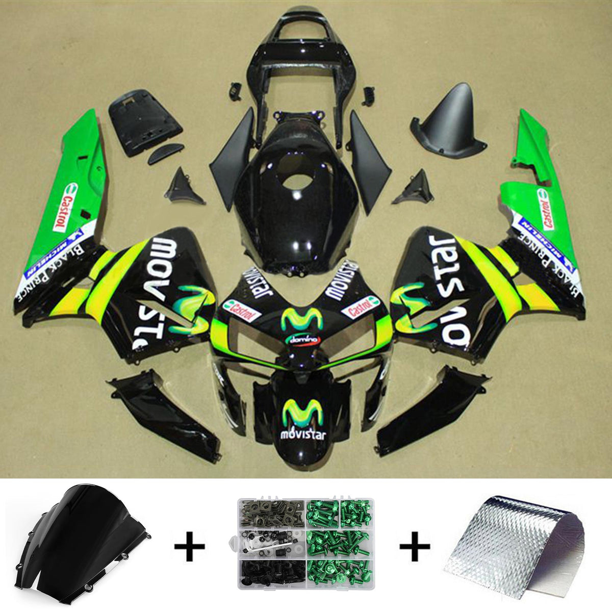 Amotopart 2003-2004 Honda CBR600RR Black Yellow Green Fairing Kit