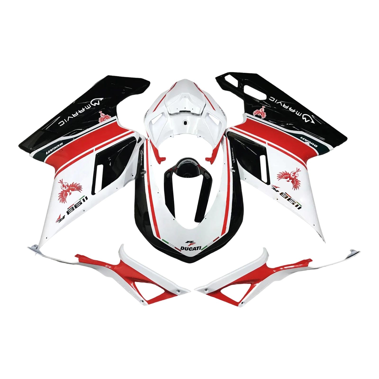 Amotopart Kit de carénage Ducati 1098 1198 848 rouge et blanc Style8 toutes années