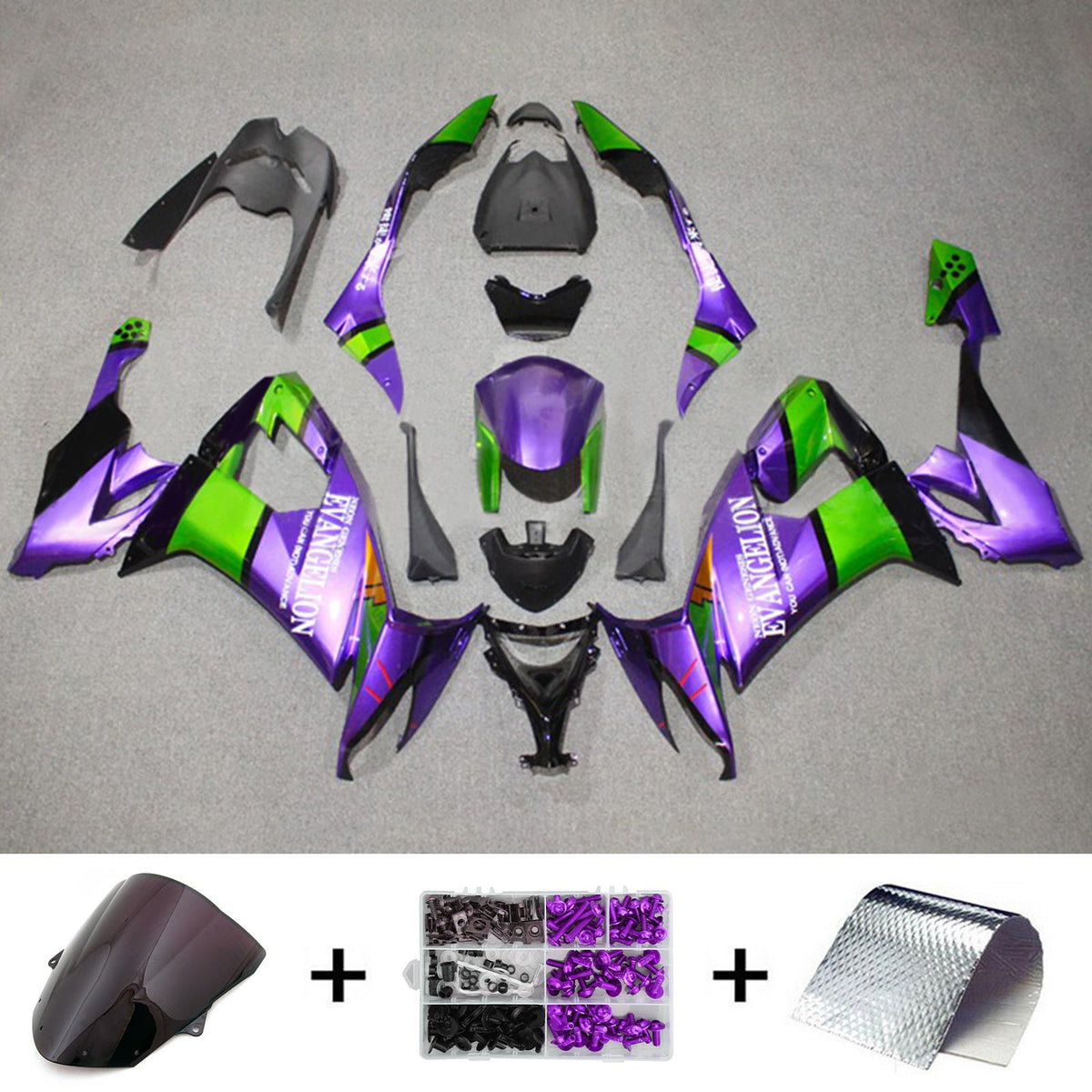 Amotopart 2008-2010 Kawasaki ZX10R Kit de carenado verde y morado