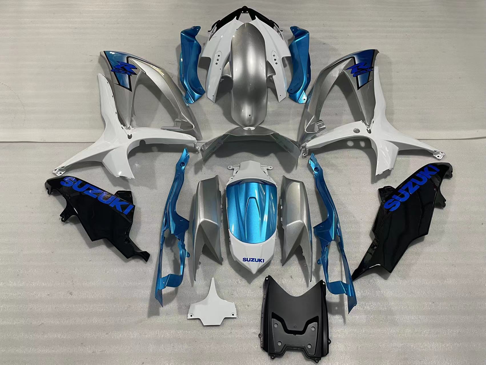 Amotopart 2008-2010 Suzuki GSXR600/750 Fairing White&Light Blue Kit