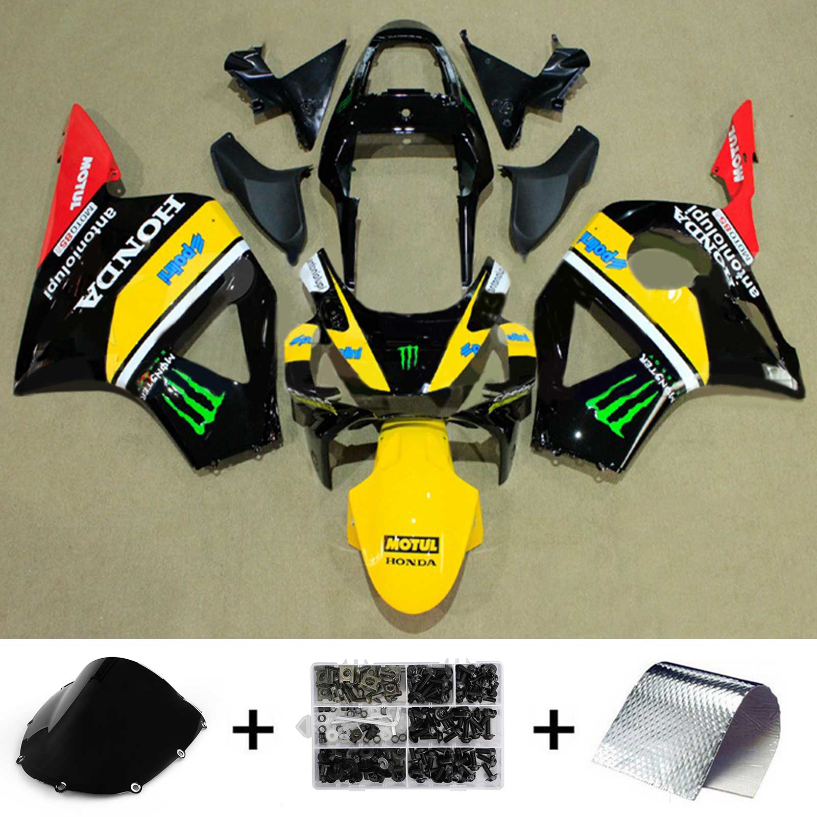 Amotopart 2002-2003 CBR954 Honda Kit de carenado negro y amarillo