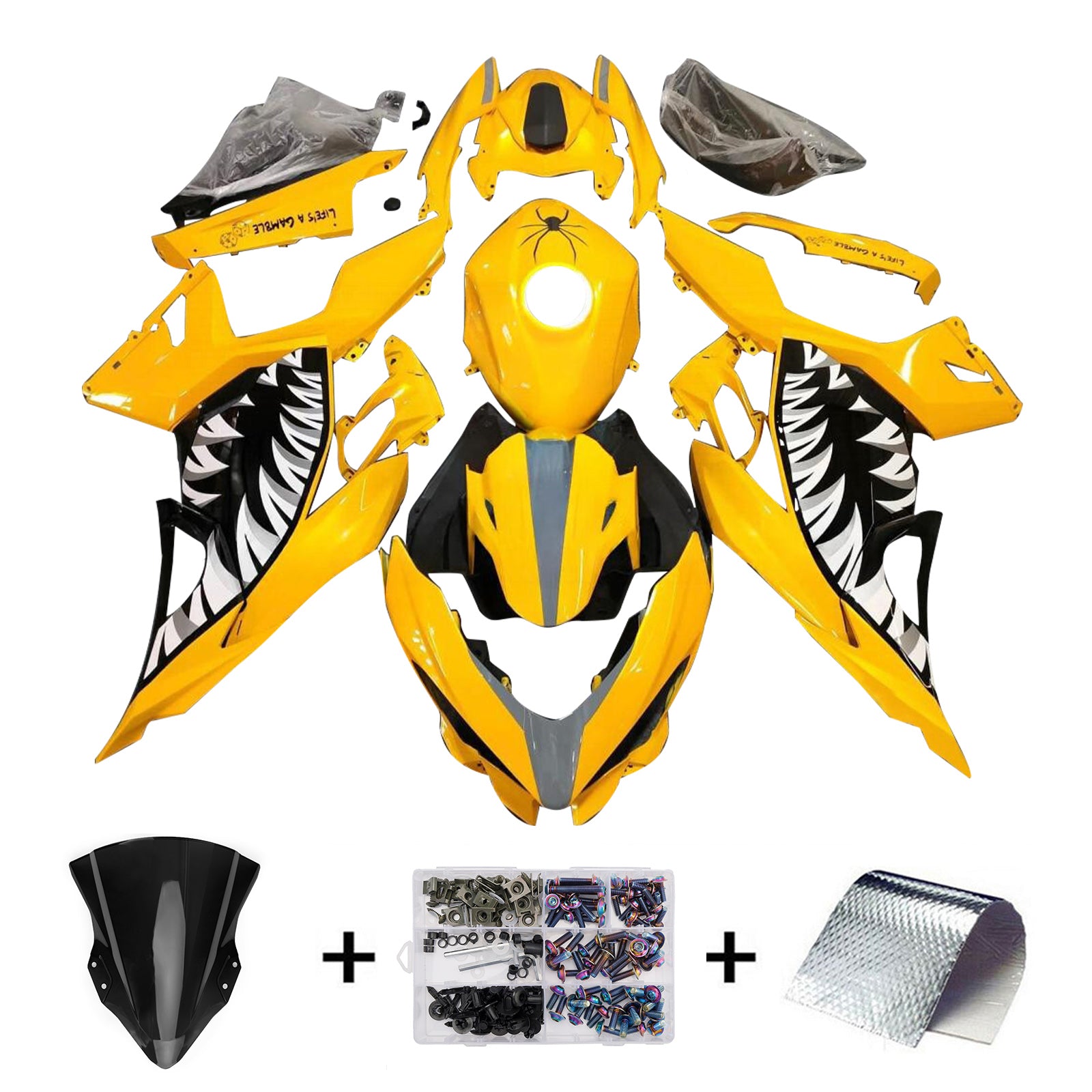 Amotopart 2018-2024 Kawasaki EX400 Ninja400 Yellow Fairing Kit