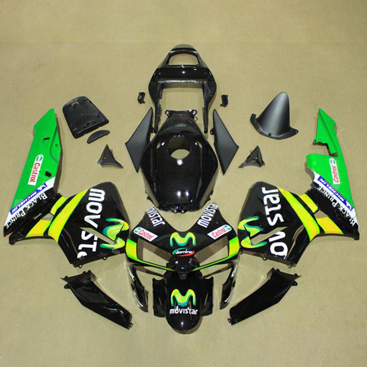 Amotopart 2003-2004 Honda CBR600RR Kit de carénage noir jaune vert