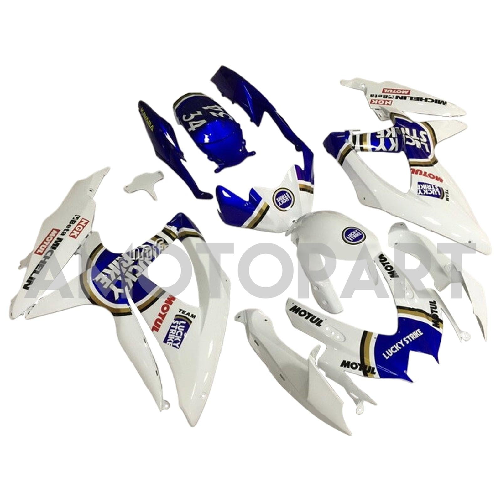 Amotopart 2008-2010 K8 GSXR 600/750 スズキ ブルー&ホワイト Style2 フェアリングキット