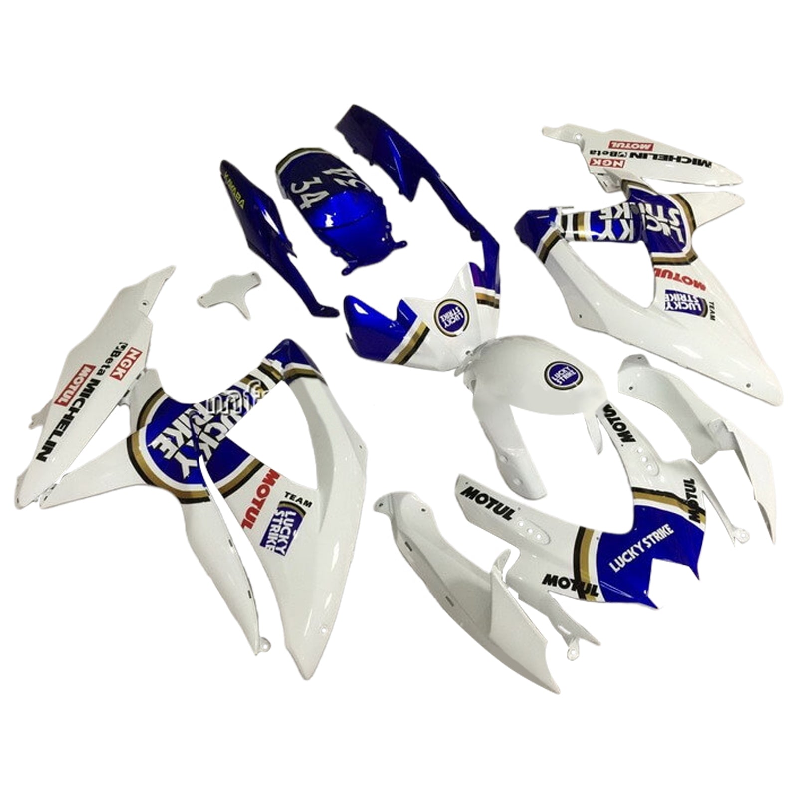 Amotopart 2008-2010 K8 GSXR 600/750 Suzuki Blue&White Style2 Fairing Kit