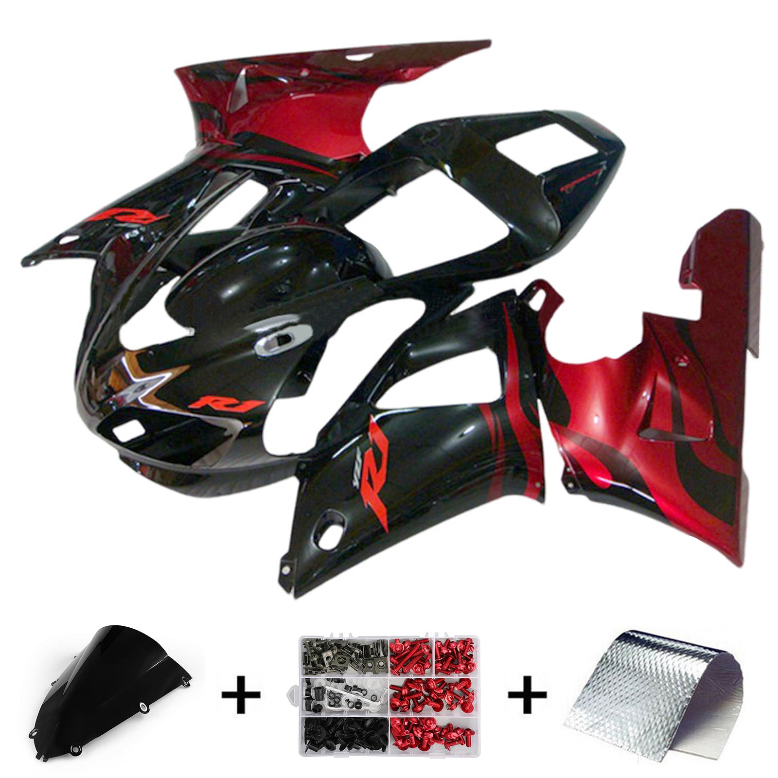 Amotopart 1998-1999 Yamaha YZF 1000 R1 Verkleidungssatz, Schwarz/Rot