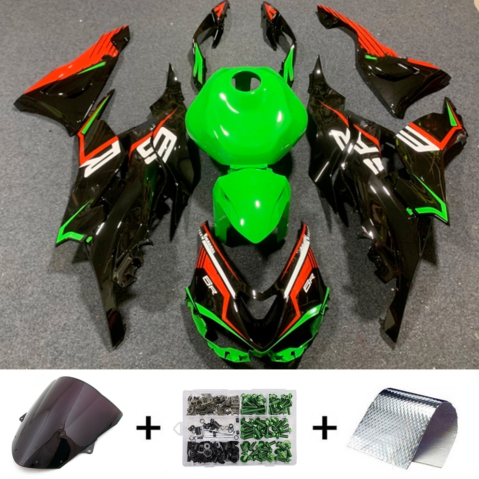 Amotopart 2024-2025 Kawasaki ZX-6R Black Green Red Fairing Kit