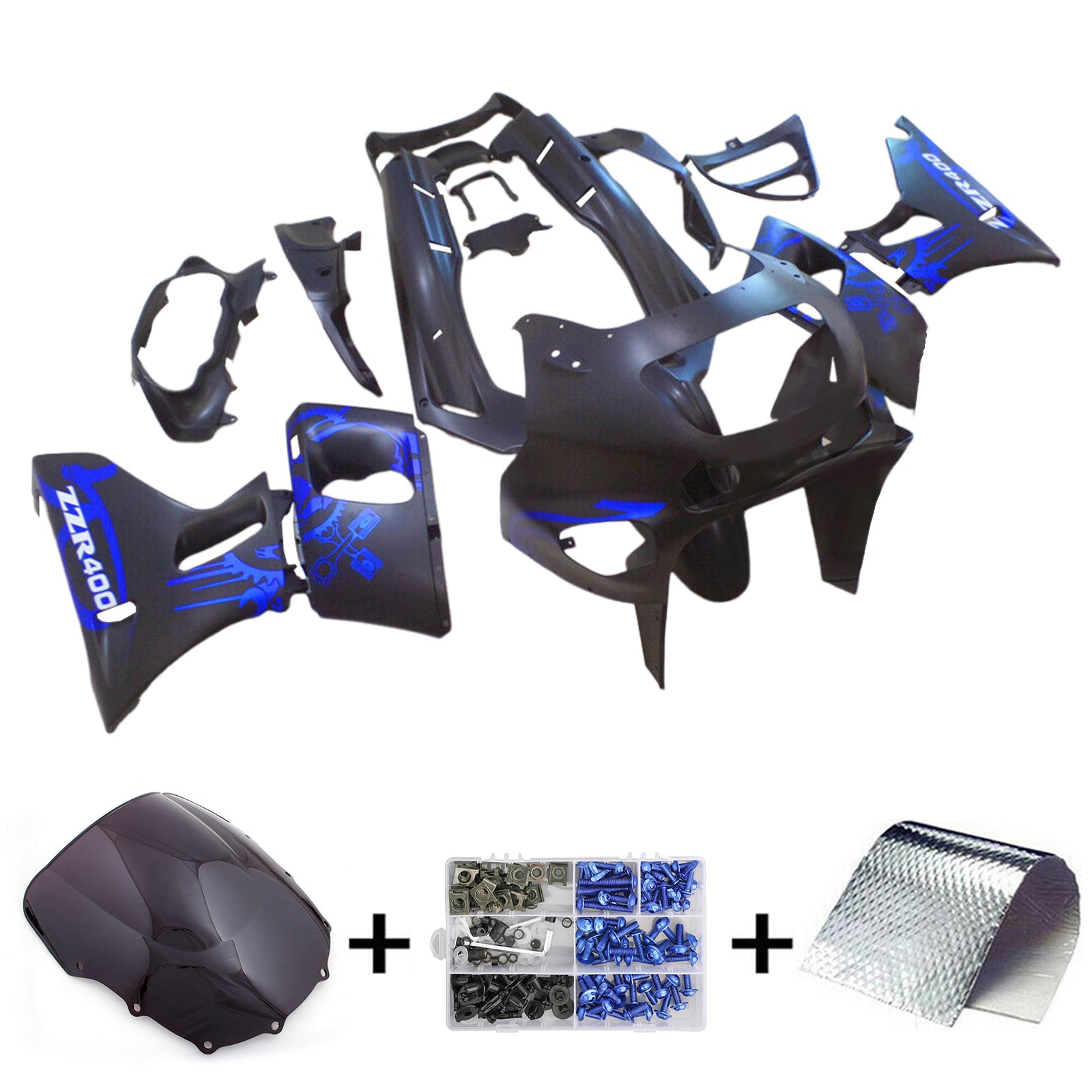 Amotopart  Kawasaki 93-07 ZZR400 & 98-03 ZZR600 Black Blue Fairing Kit