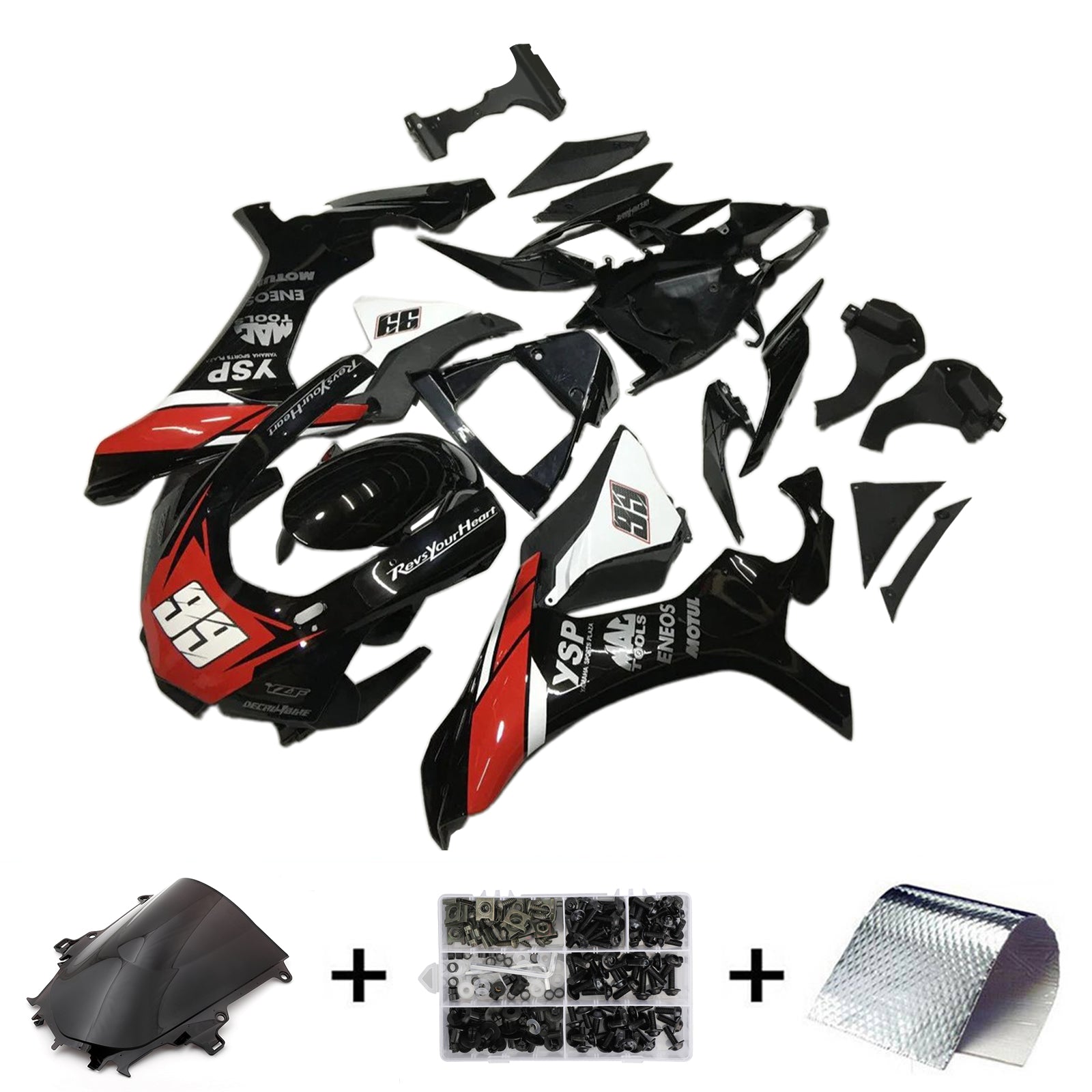 Amotopart 2020-2024 Yamaha YZF R1 Kit de carénage noir blanc rouge