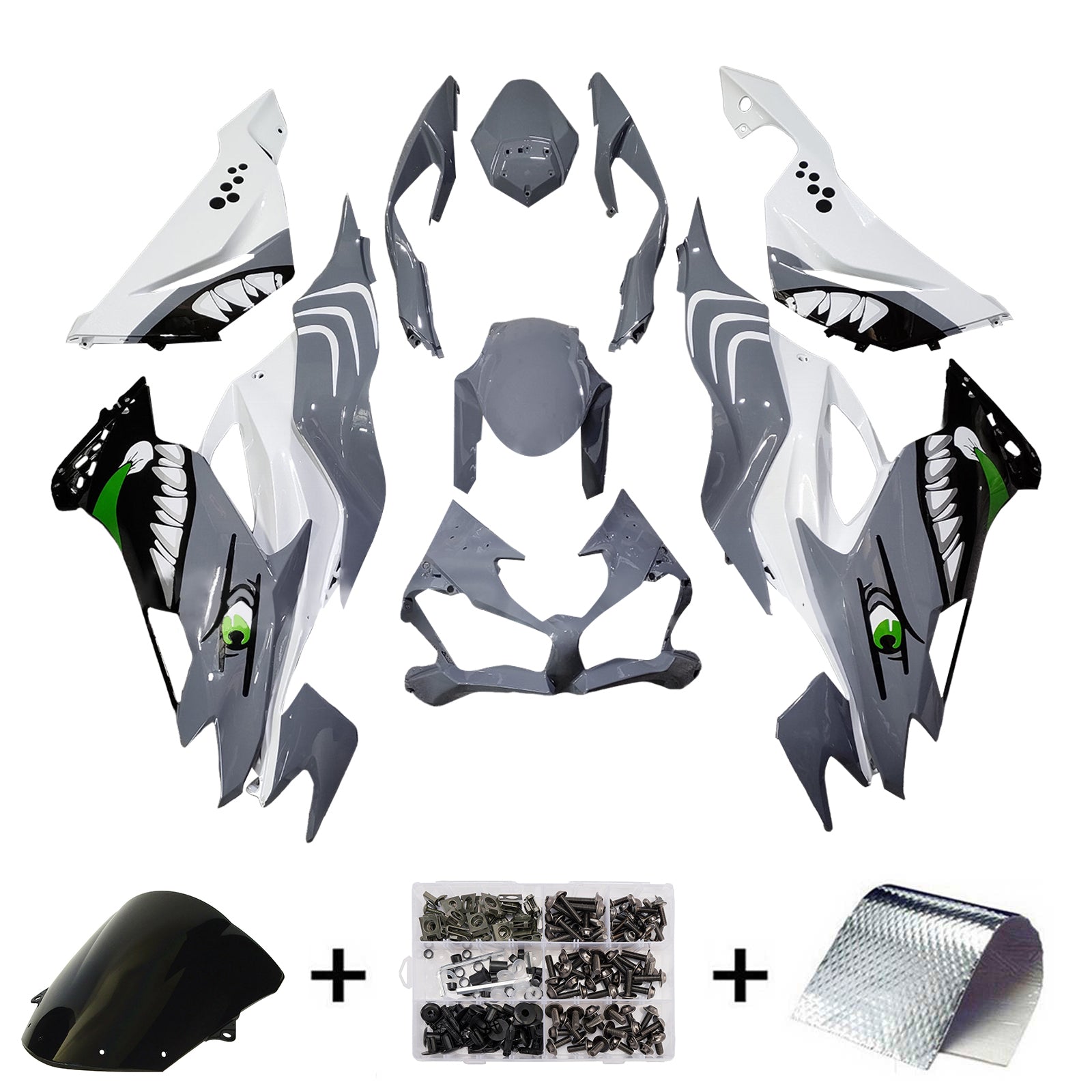 Amotopart 2019-2023 Kawasaki ZX6R Gray White Fairing Kit