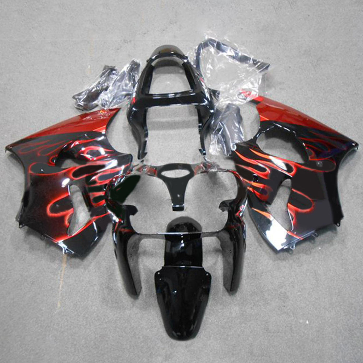 Amotopart ZX6R 636 2000-2002 ZZR600 2005-2008 Kawasaki Black with Red Flame Fairing Kit