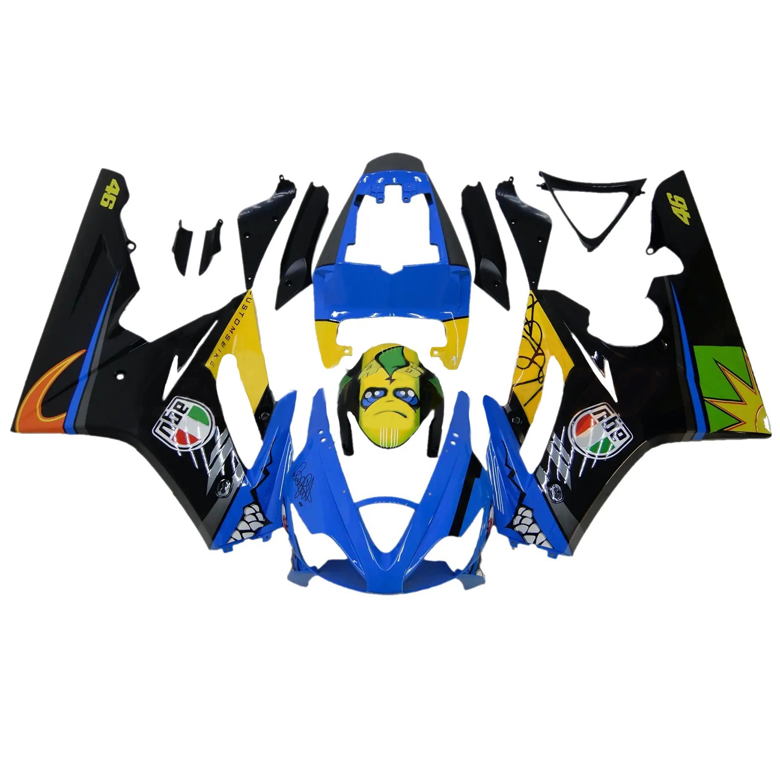 Amotopart 2006–2008 Triumph Daytona 675 blau-gelbes Monster-Verkleidungsset