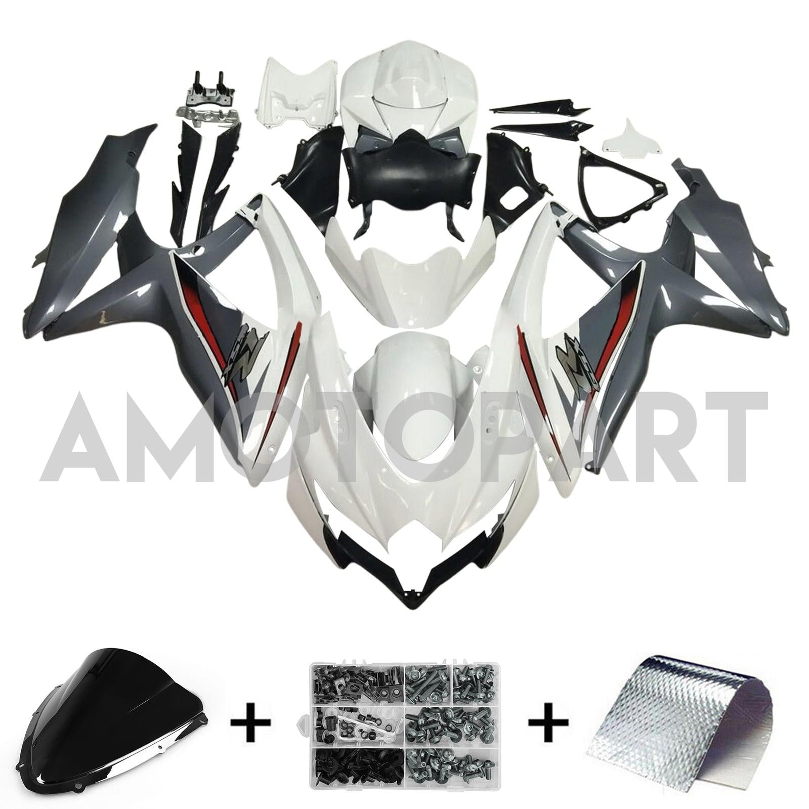 Amotopart 2008-2010 K8 GSXR 600/750 Suzuki Grey&White Fairing Kit