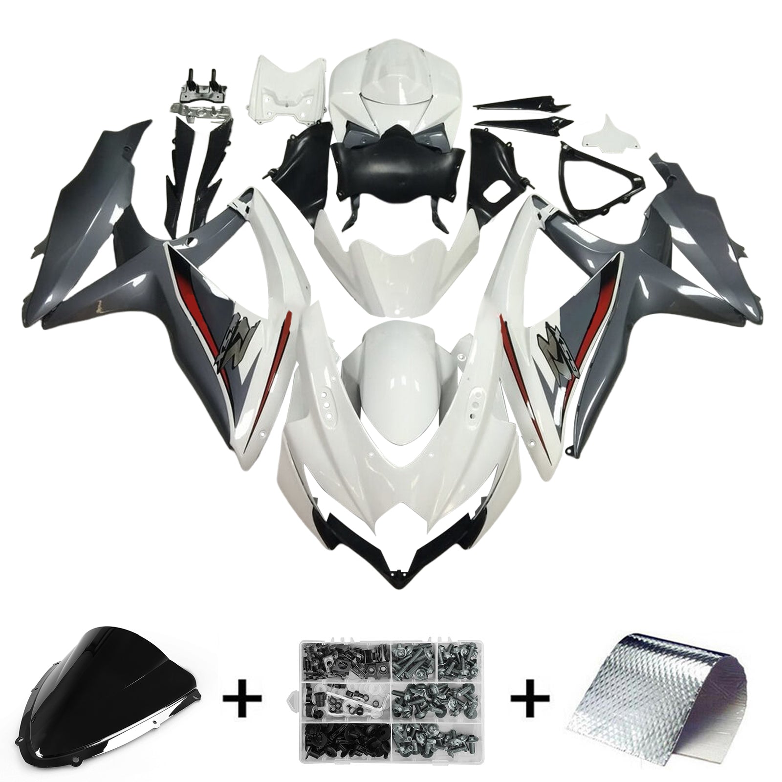 Amotopart 2008-2010 K8 GSXR 600/750 Suzuki Kit de carenado gris y blanco