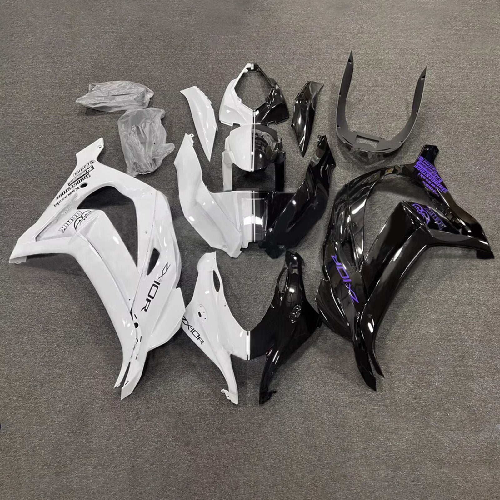 Amotopart 2016-2020 Kawasaki ZX10R Black White Fairing Kit