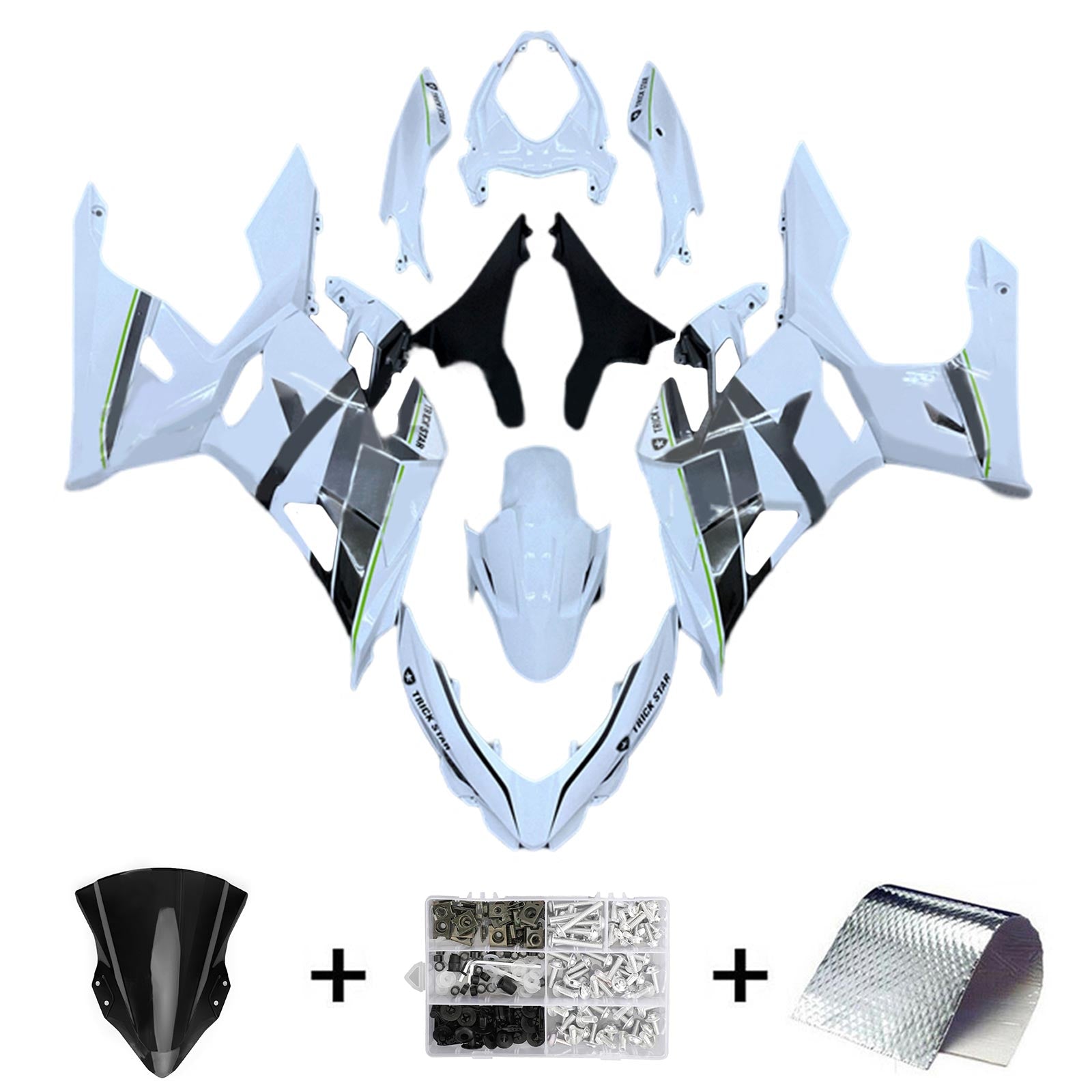 Amotopart 2018-2024 Kawasaki EX400 Ninja400 Pearl White&Grey Fairing Kit