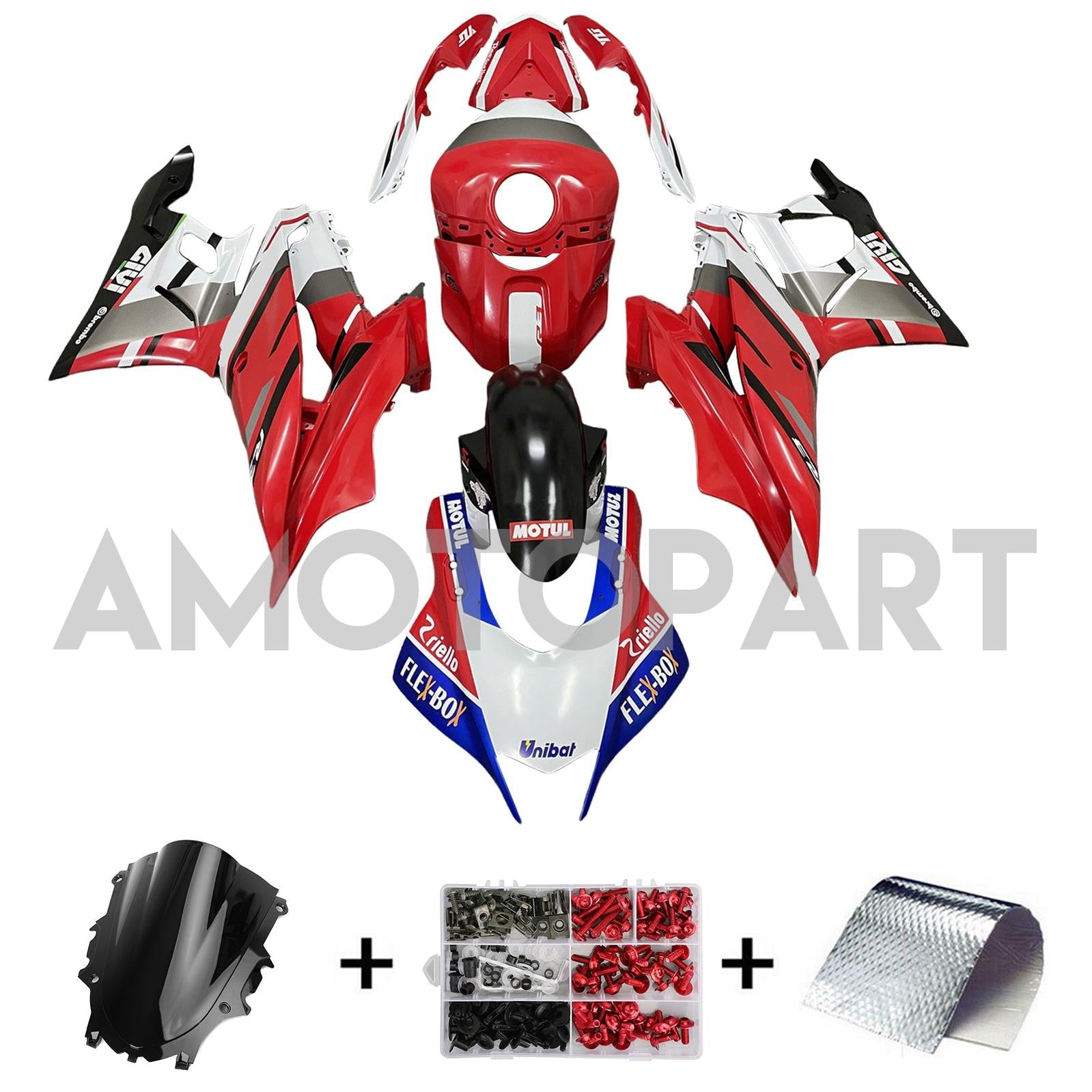 Amotopart 2022-2024 Yamaha YZF-R3 R25 Red with Blue Accents Fairing Kit