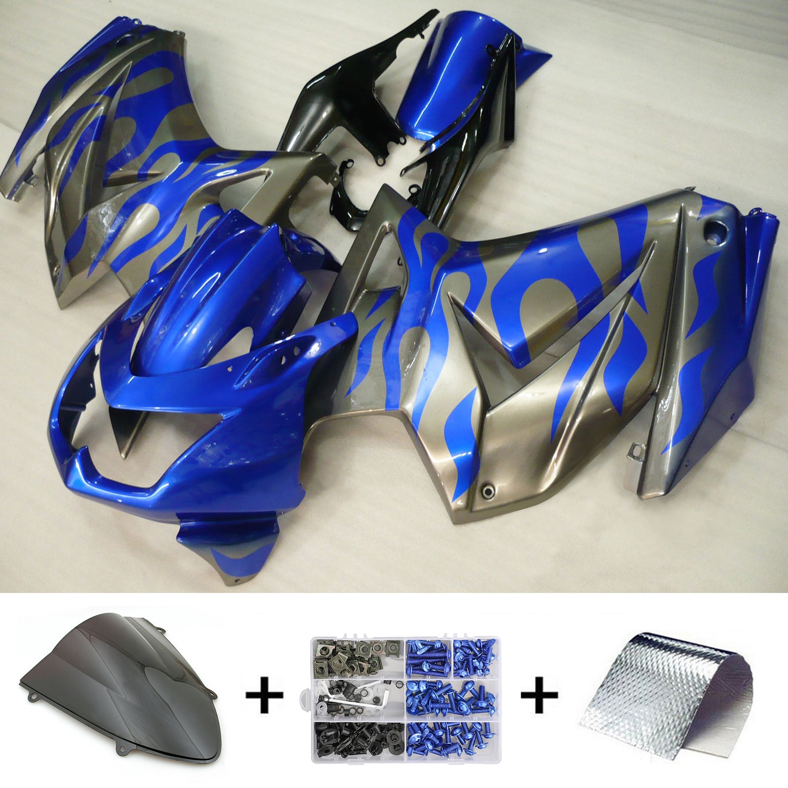 Amotopart 2008-2012 Kawasaki EX250 Ninja 250R Kit de carenado azul gris