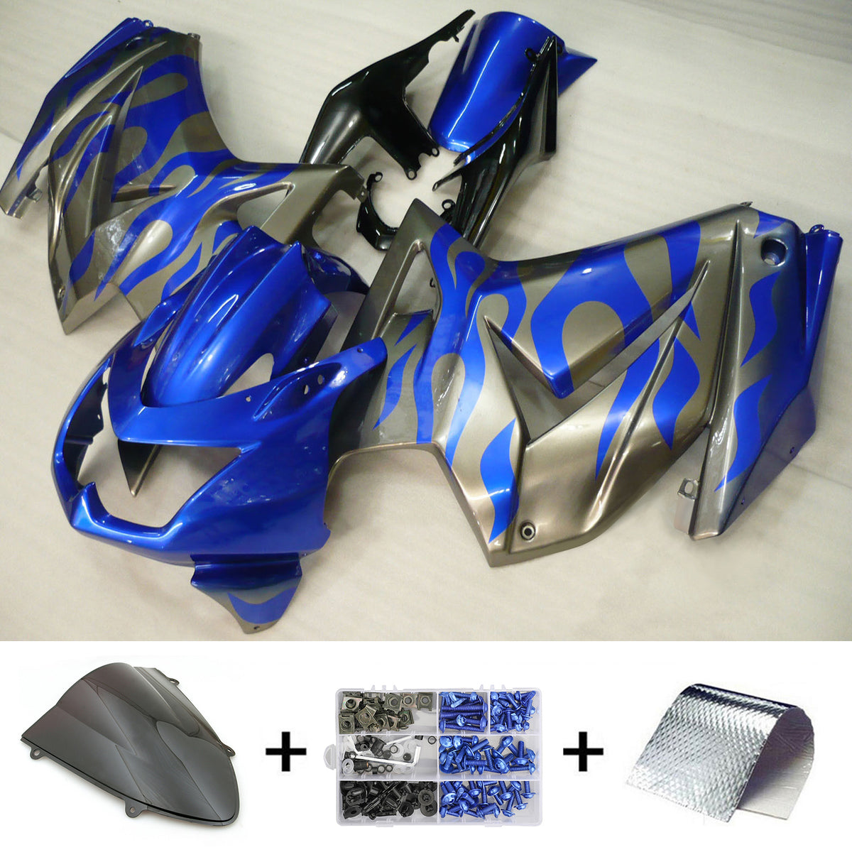 Amotopart 2008-2012 Kawasaki EX250 Ninja250R Blue&Grey Fairing Kit