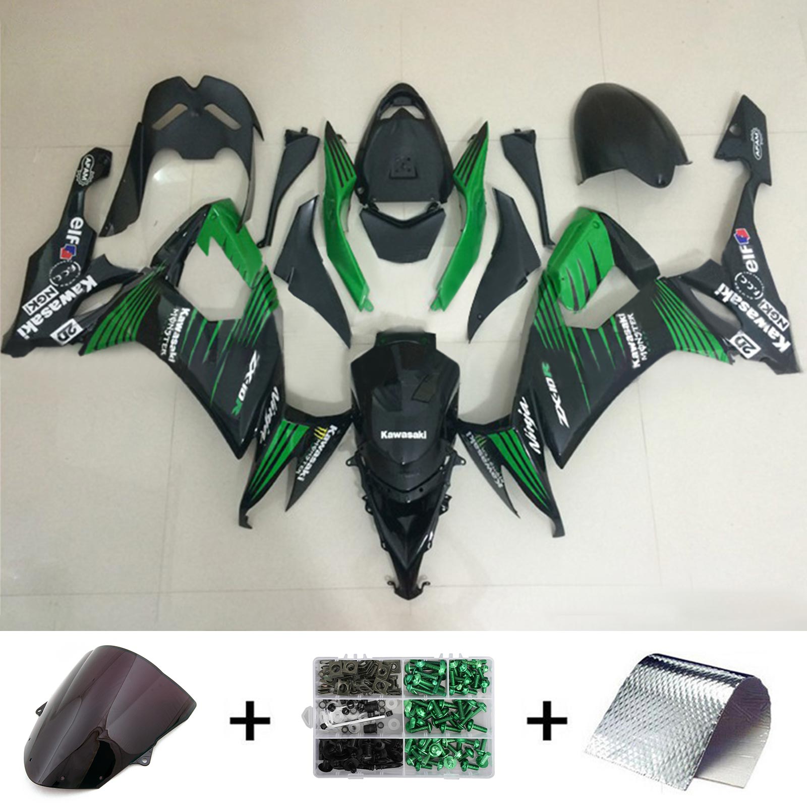 Amotopart 2008-2010 Kawasaki ZX10R グリーン&ブラック Style2 フェアリングキット