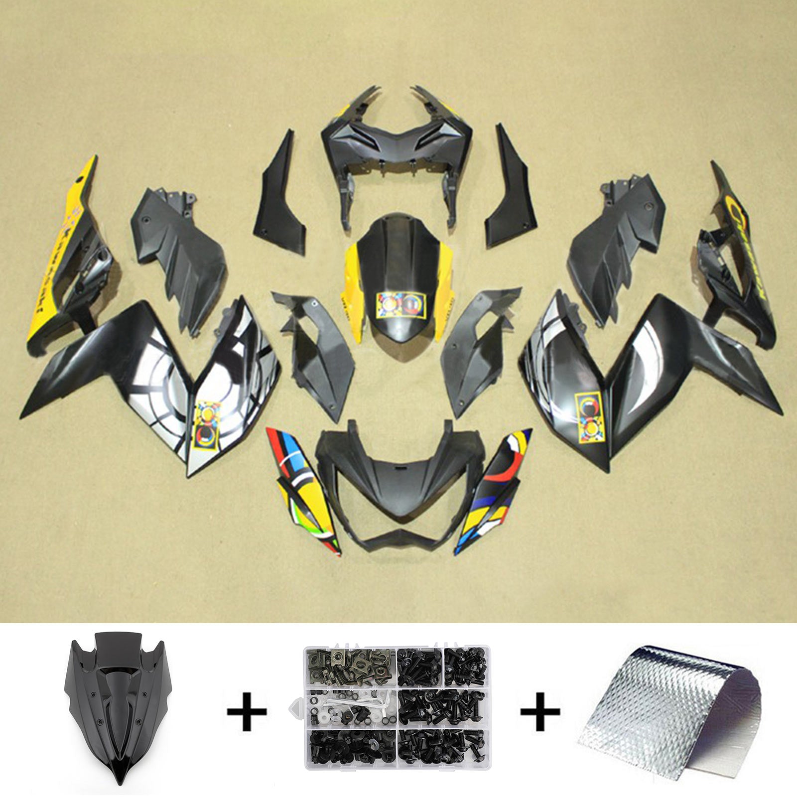 Amotopart 2015-2016 Z250 Z300 Kawasaki Yellow&Grey Fairing Kit