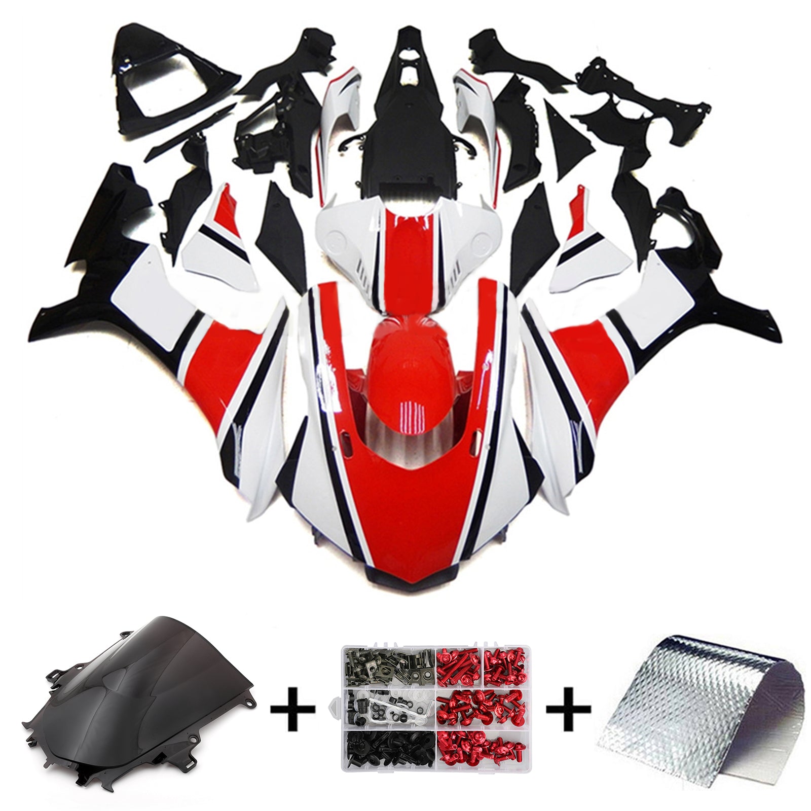 Kit de carenado Amotopart Yamaha YZF 1000 R1 2015-2019 rojo y blanco