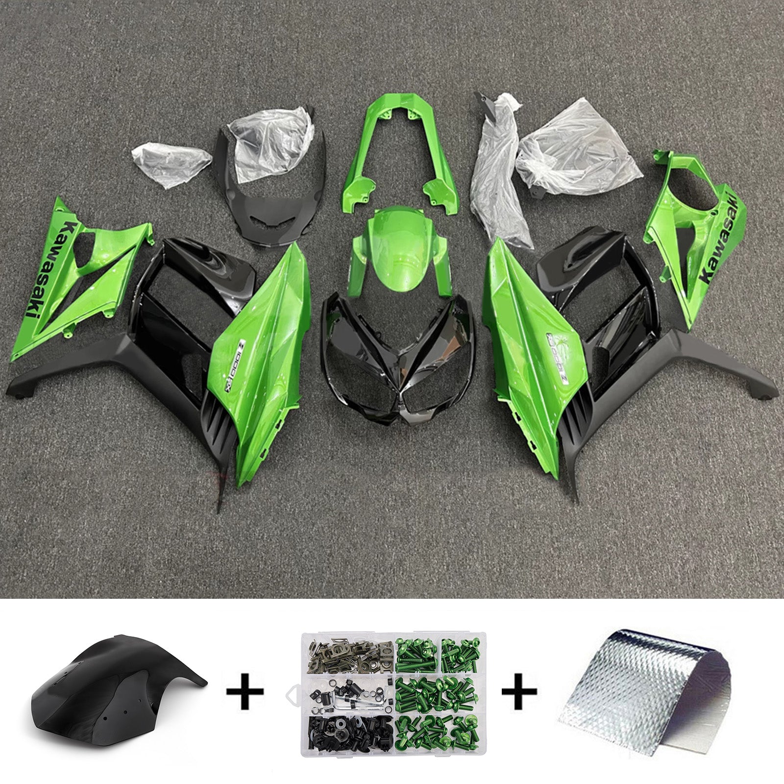 Amotopart 2010-2015 Kawasaki Z1000SX グリーン ブラック フェアリングキット