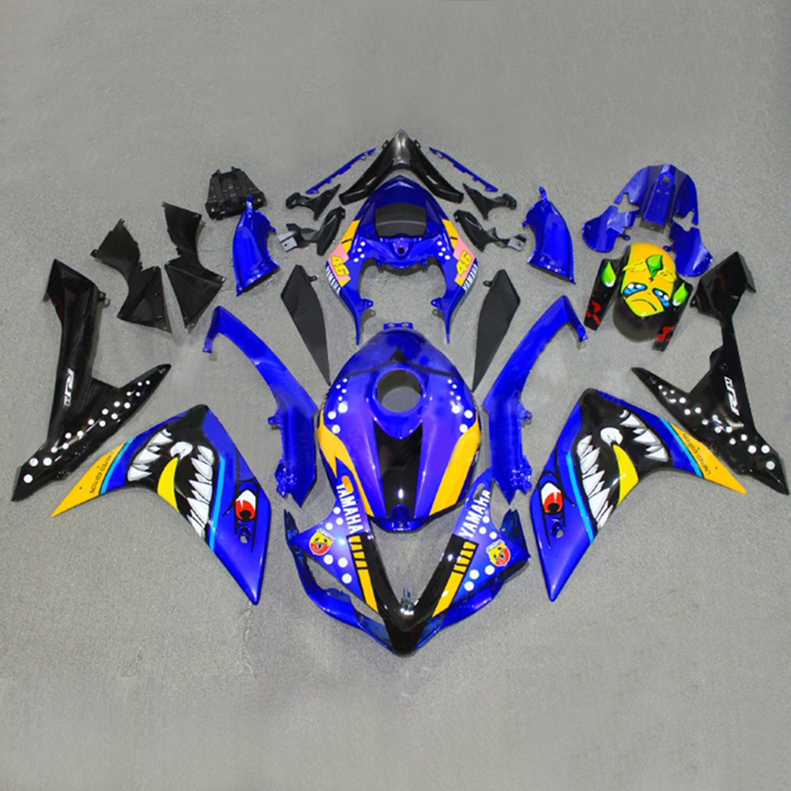 Amotopart 2007-2008 ヤマハ YZF 1000 R1 ブルー&イエロー シャークティース フェアリングキット