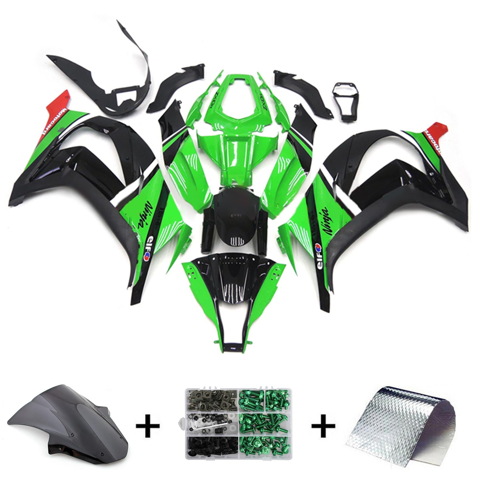 Amotopart 2011-2015 Kawasaki ZX10R Green&Black Style4 Fairing Kit