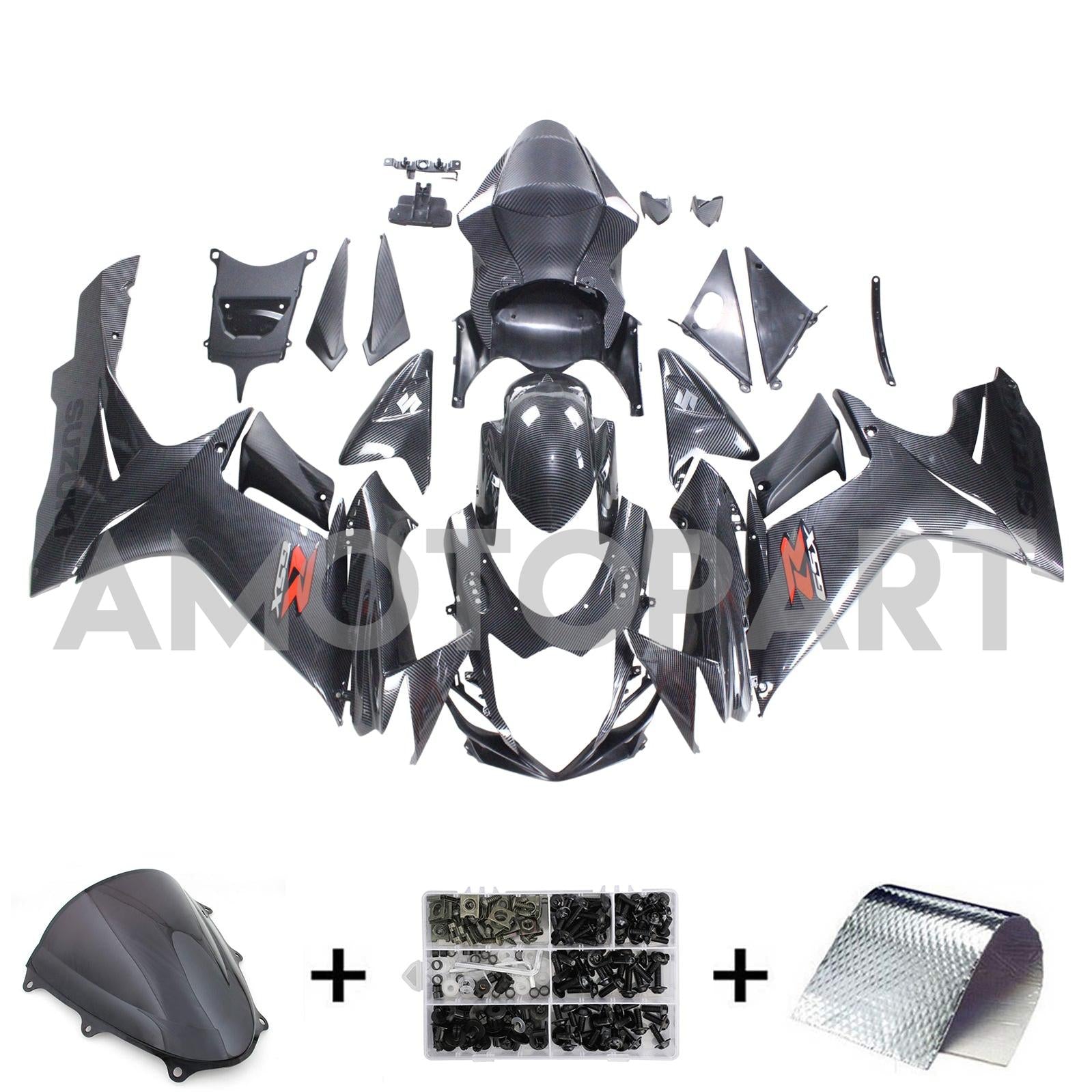 Amotopart 2011-2025 Suzuki GSXR 600/750 Carbon Fiber Black Fairing Kit