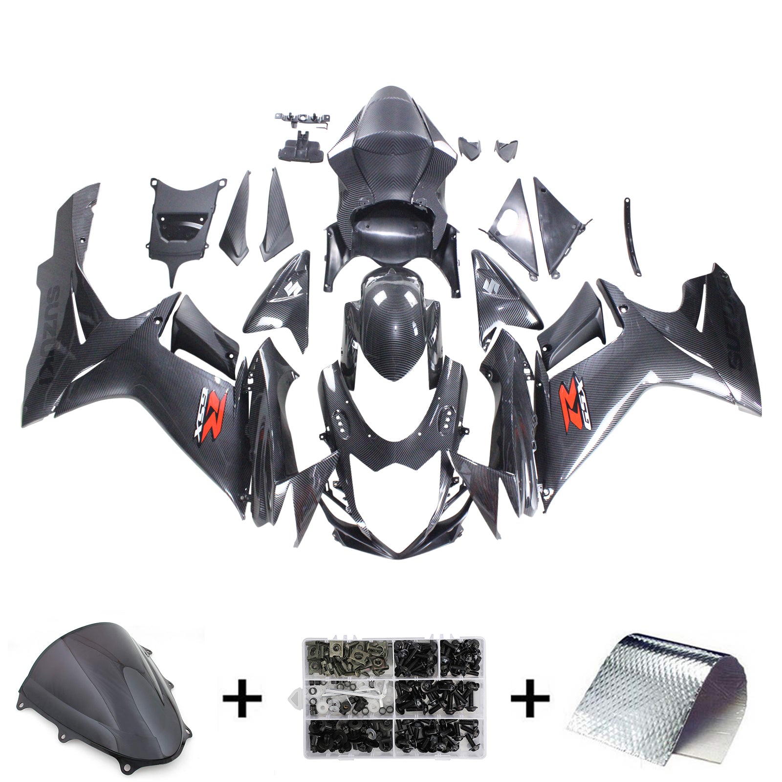 Amotopart 2011-2024 Suzuki GSXR 600/750 Kit de carenado negro de fibra de carbono