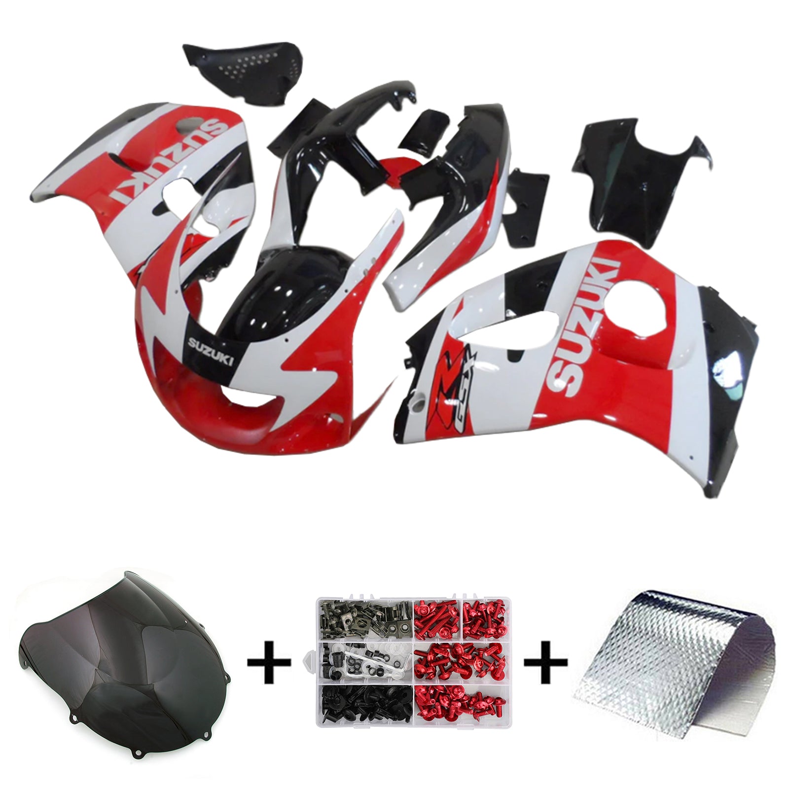 Amotopart GSXR600 1996-2000 GSXR750 1996-1999 Suzuki Red&White Fairing Kit