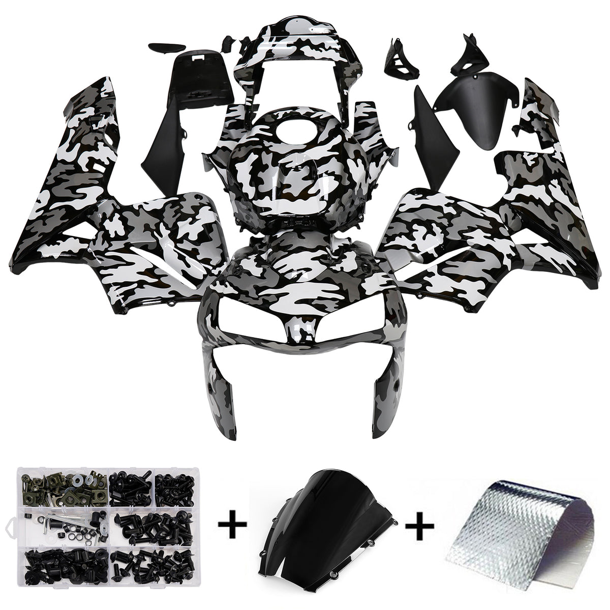 Amotopart 2003–2004 Honda CBR600RR Schwarz Weiß Grau Verkleidungsset