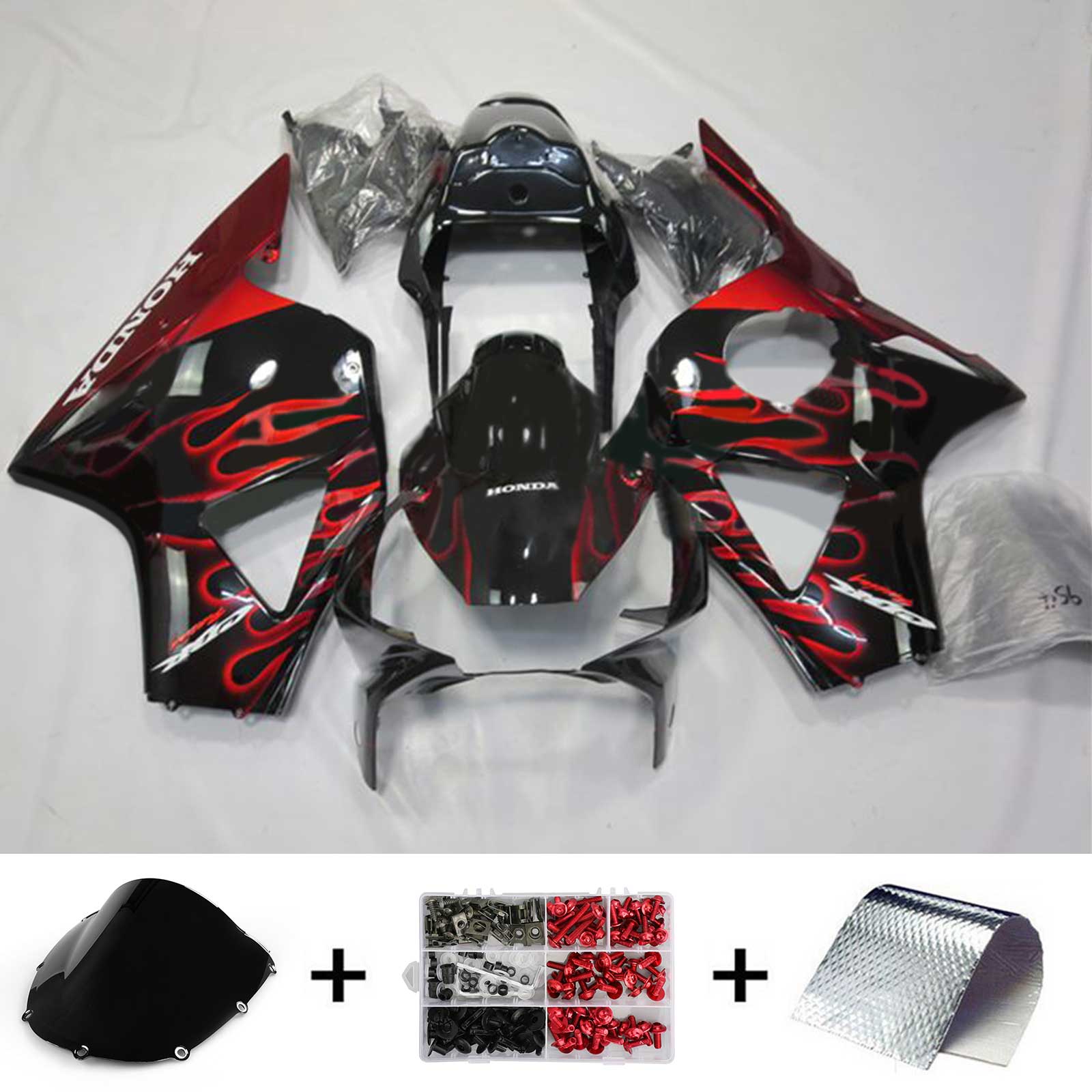 Amotopart 2002-2003 CBR 954 Honda Kit de carenado negro y rojo