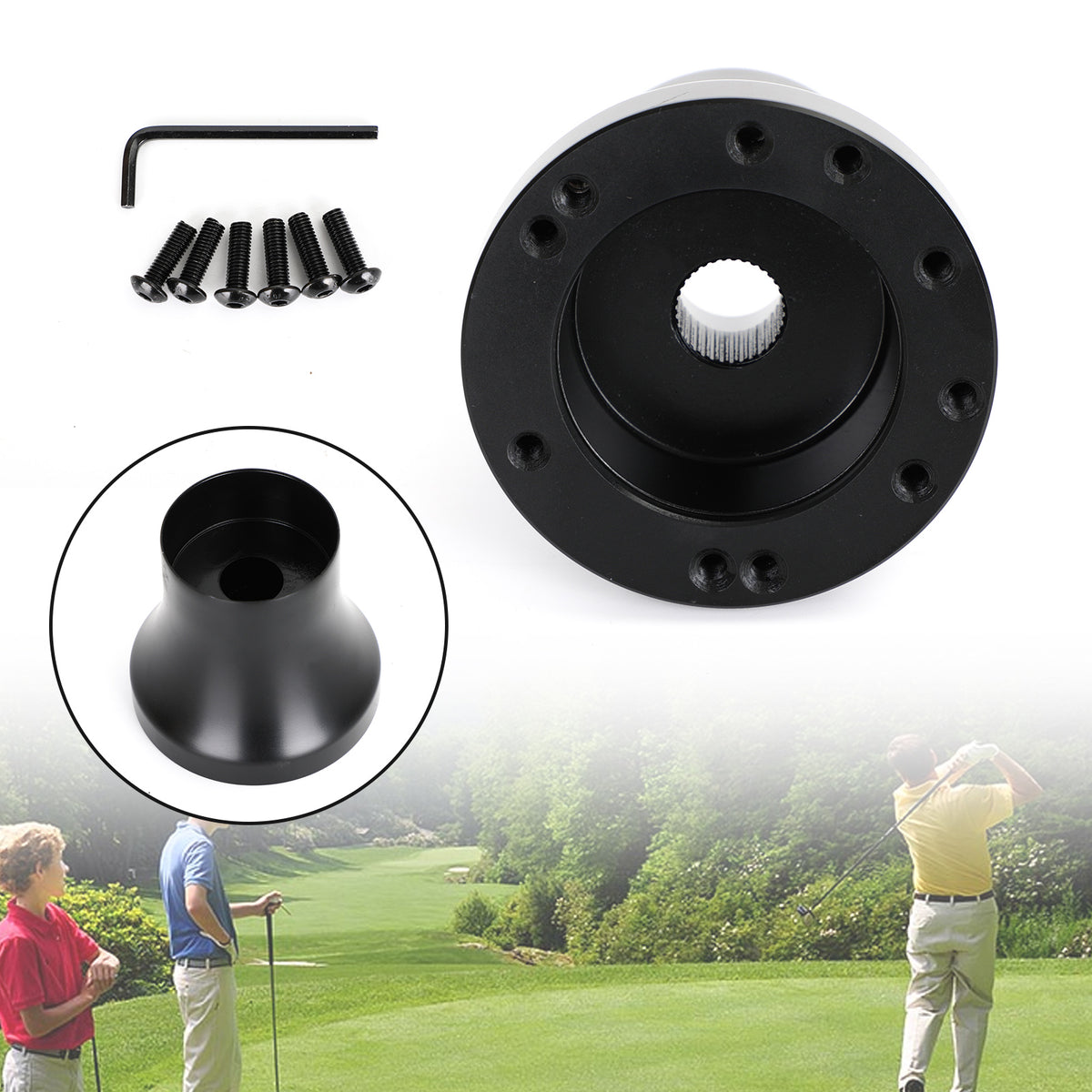 1984-Up Club Car DS Golf Cart Aluminium-Lenkrad-Adapternabe, Schwarz