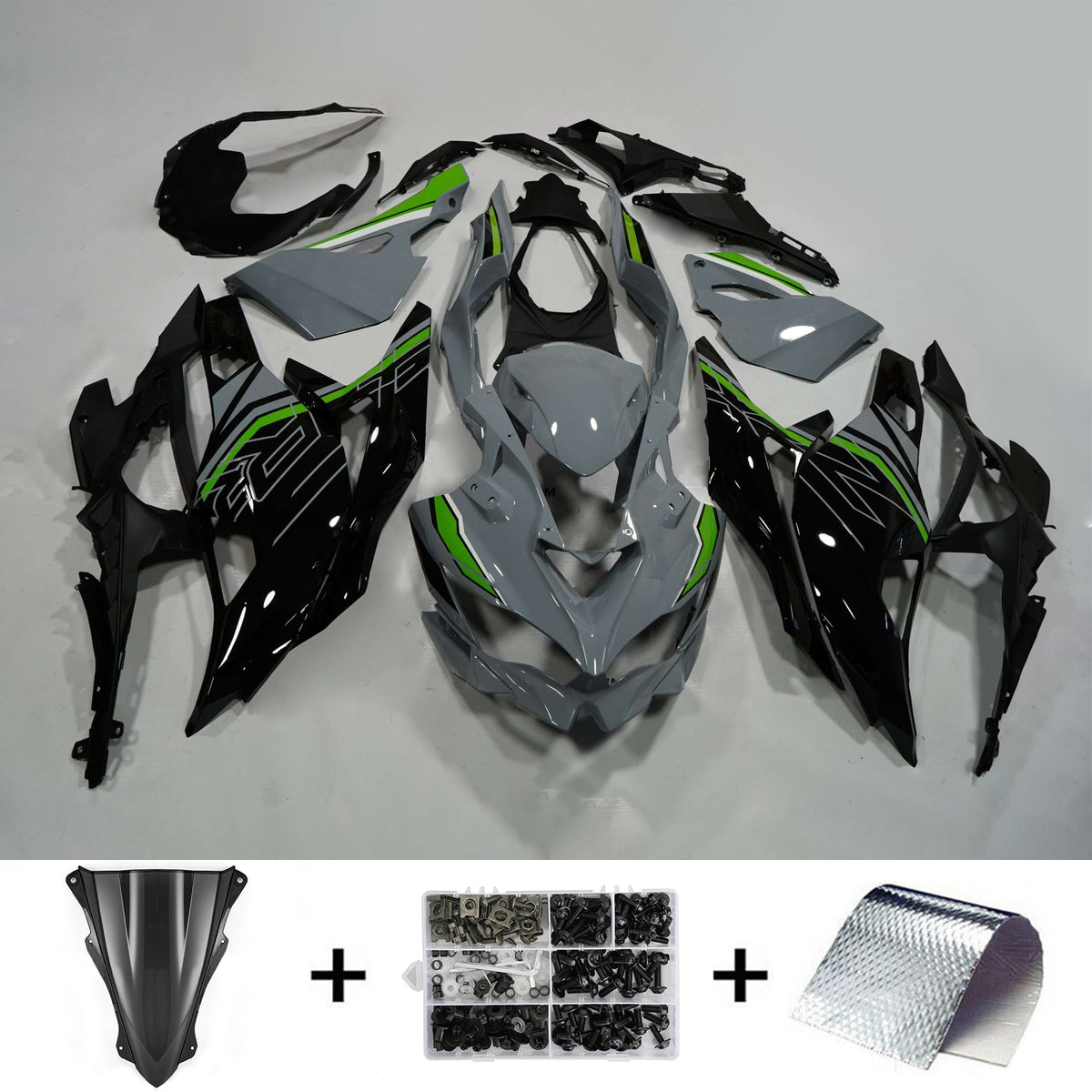 Amotopart 2019-2024 Ninja ZX-25R ZX-4R ZX-4RR Kawasaki グレー&グリーン フェアリングキット