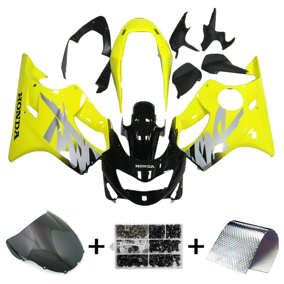 Amotopart 1999–2000 Honda CBR600 F4 Verkleidungsset in glänzendem Gelb-Schwarz