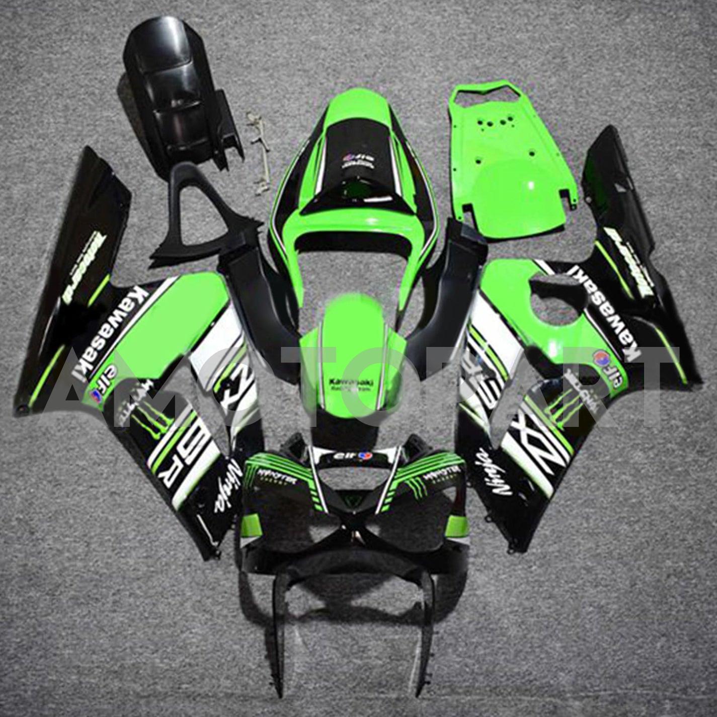 Amotopart 2003-2004 ZX6R 636 Kawasaki Green & Black Style2 Fairing Kit