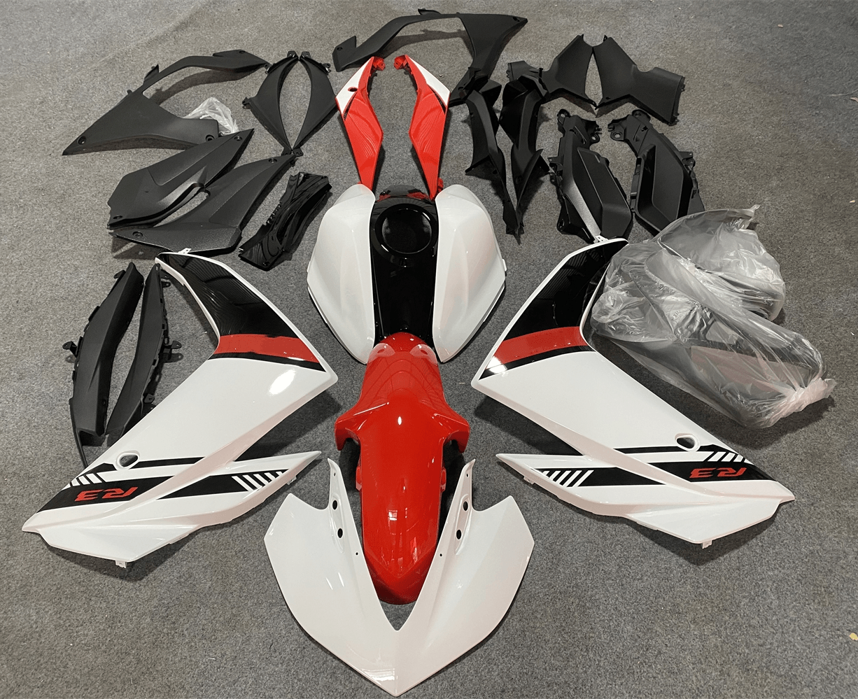 Amotopart Yamaha YZF-R3 2014-2018 R25 2015-2017 Kit de carenado Style3 blanco y rojo