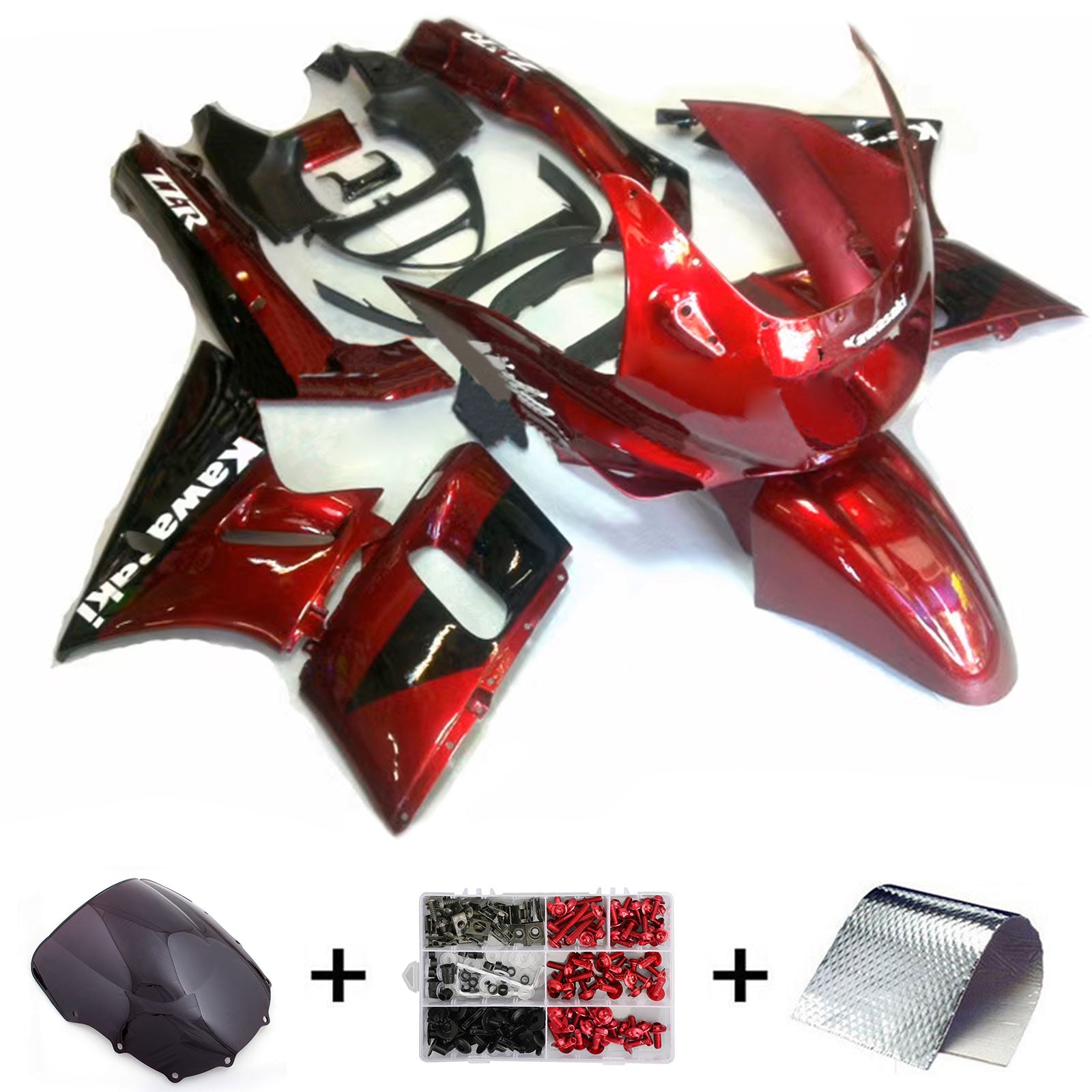 Amotopart ZZR400 1993-2007 ZZR600 1998-2003 Kit de carénage Kawasaki rouge et noir