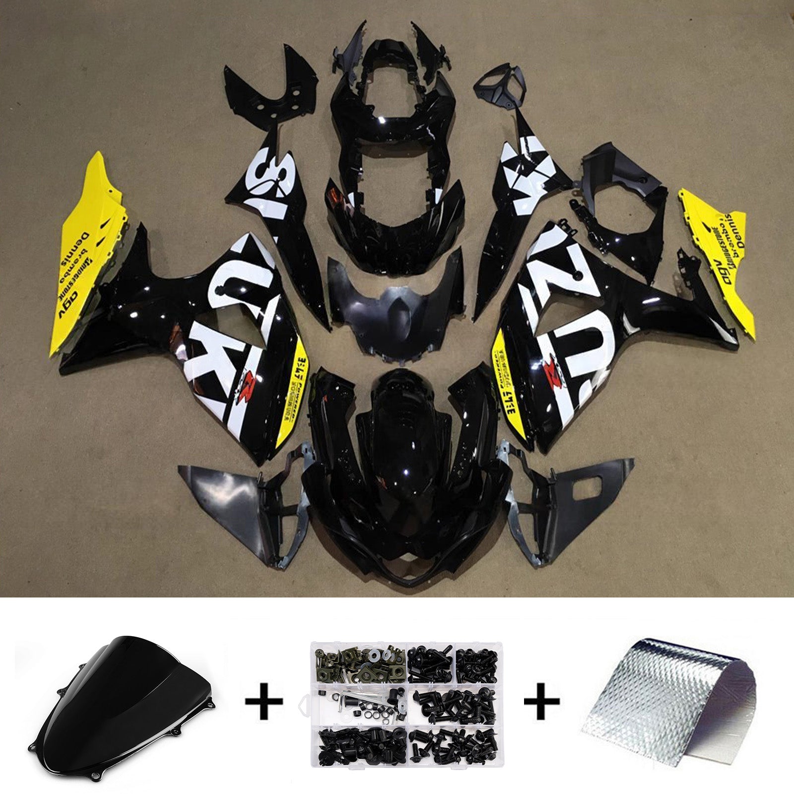 Amotopart 2009-2016 Suzuki GSXR1000 Black White Yellow Fairing Kit