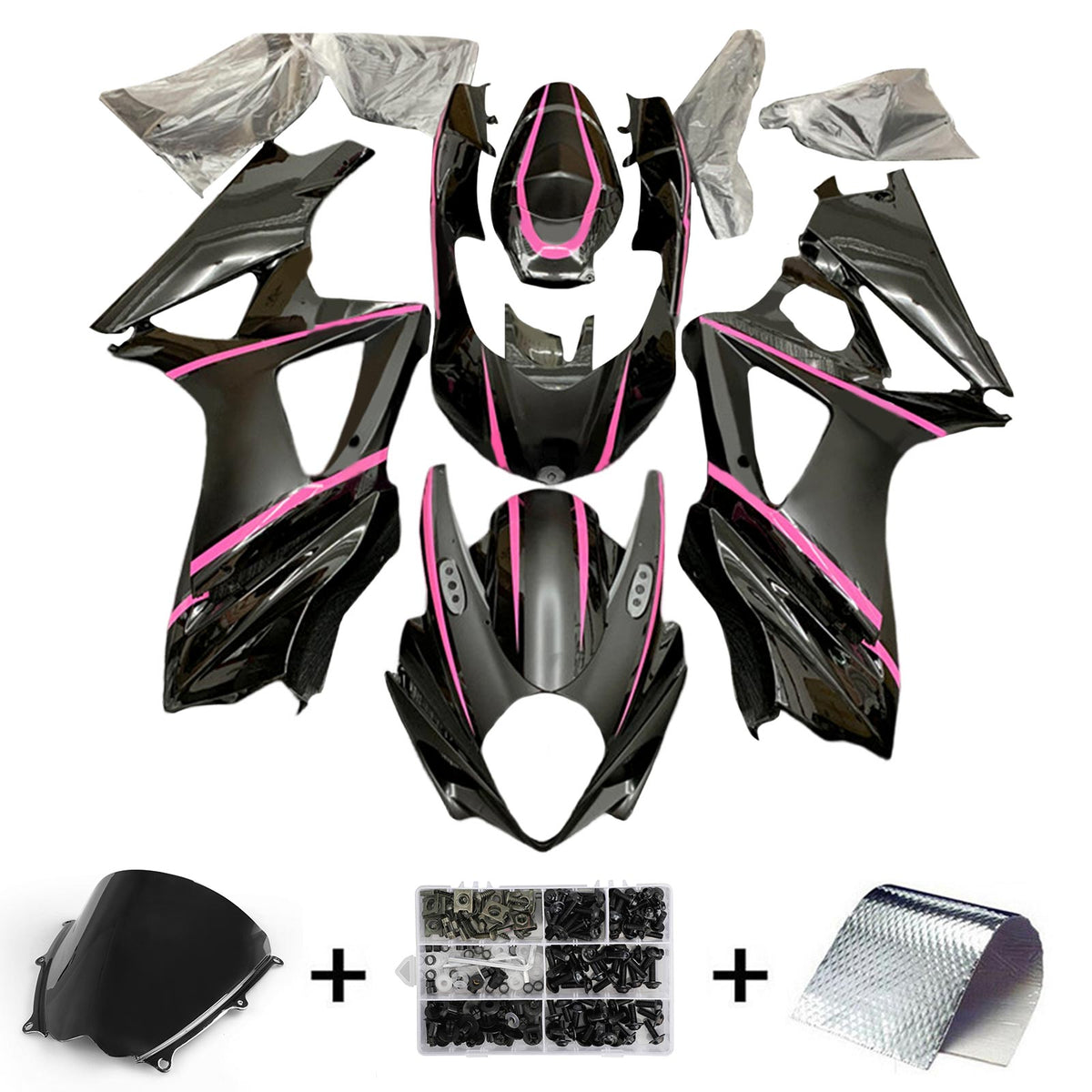 Amotopart 2007-2008 Kit carena Suzuki GSXR1000 K7 nero e rosa