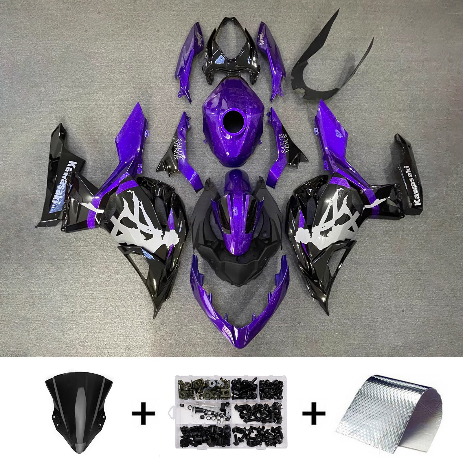 Amotopart 2018-2024 Kawasaki EX400/Ninja400 Purple Black Grey Fairing Kit